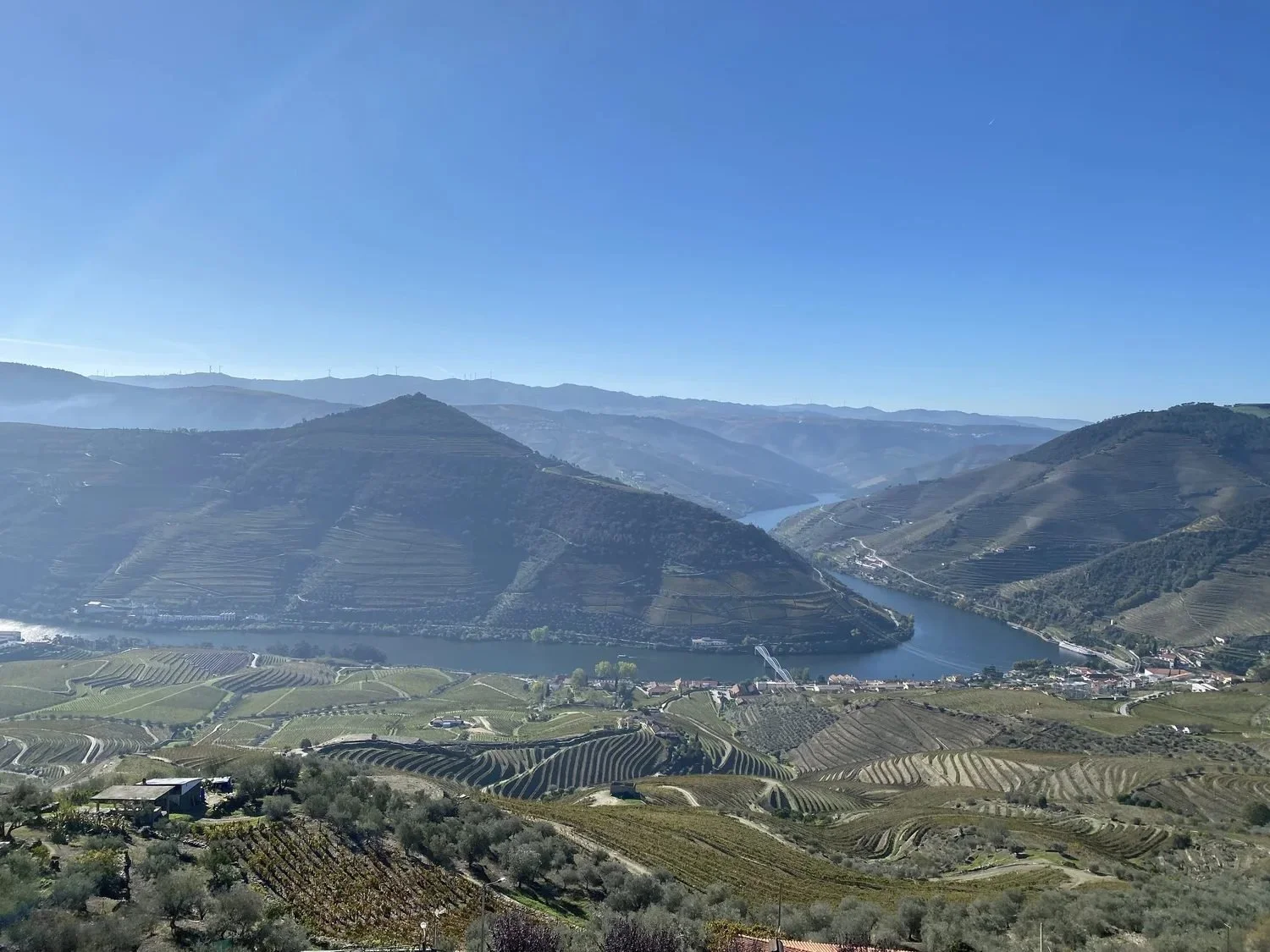 The Douro river winding below terraced hills from Casal de Loivos