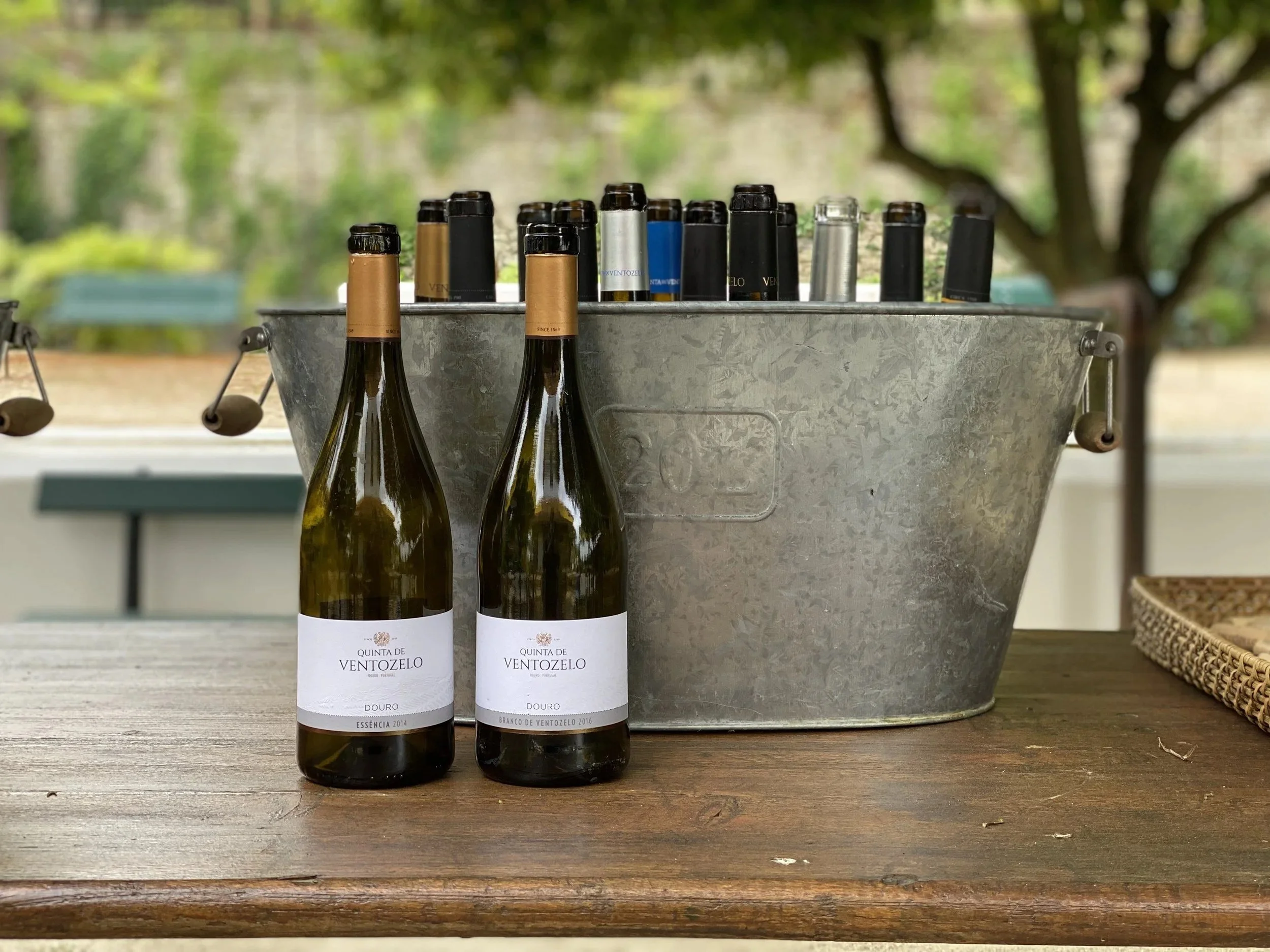 Quinta de Ventozelo wines on a table at the estate.
