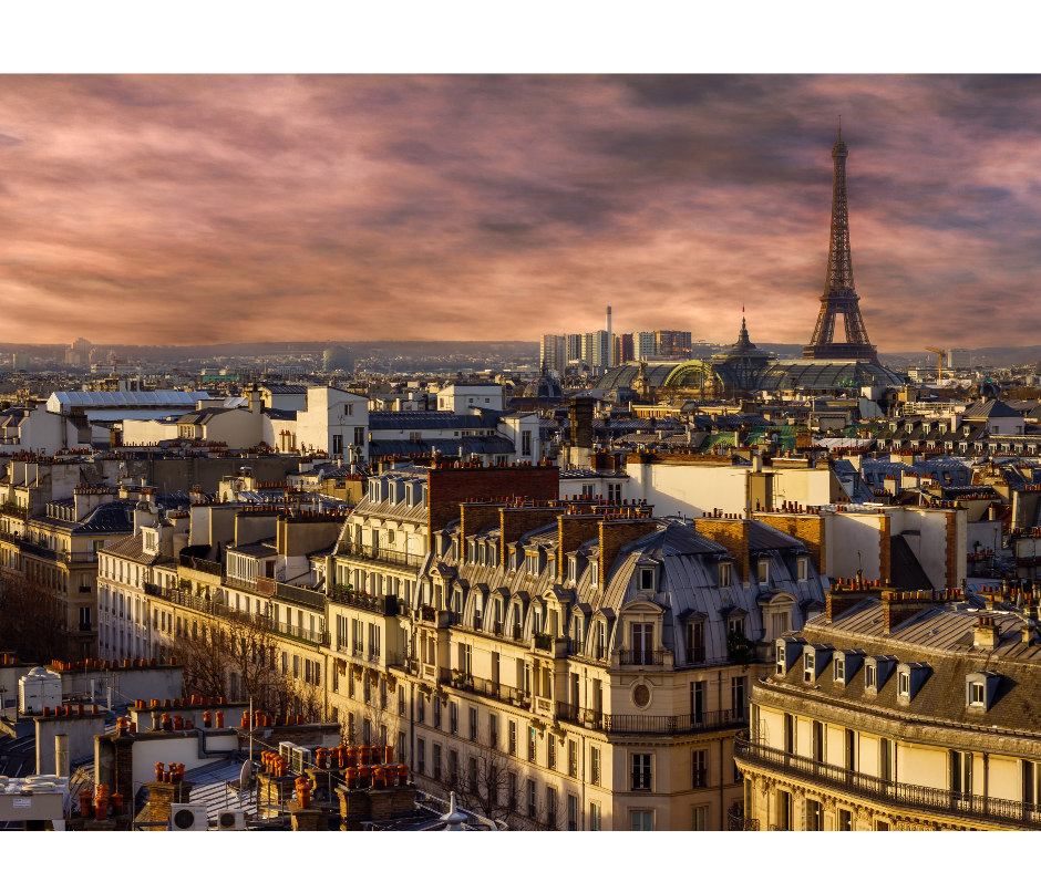"Panoramic view of Paris with the Eiffel Tower, symbolizing the international business and innovation hub where PSE_Bschool students learn and grow.