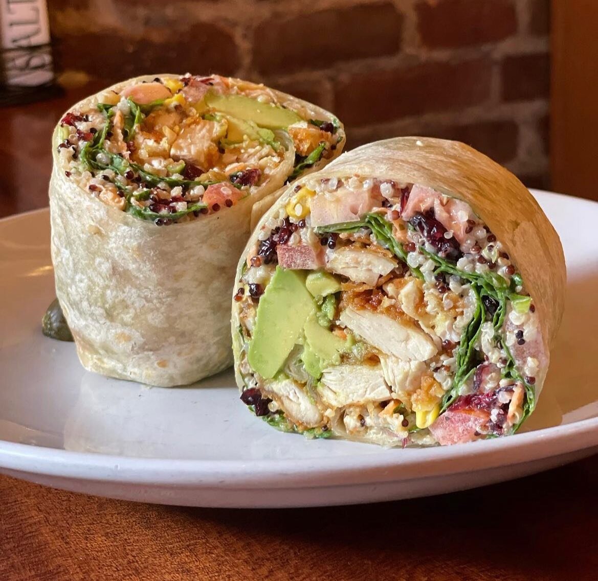 Did you miss us today?  Plan your Wednesday lunch 🌯 :: Order this KALE &amp; QUINOA WRAP fried chicken cutlet (made to order) cut up and tossed with baby kale, tri-color quinoa, avocado, tomatoes, shredded carrots, corn and dried cranberries mixed w
