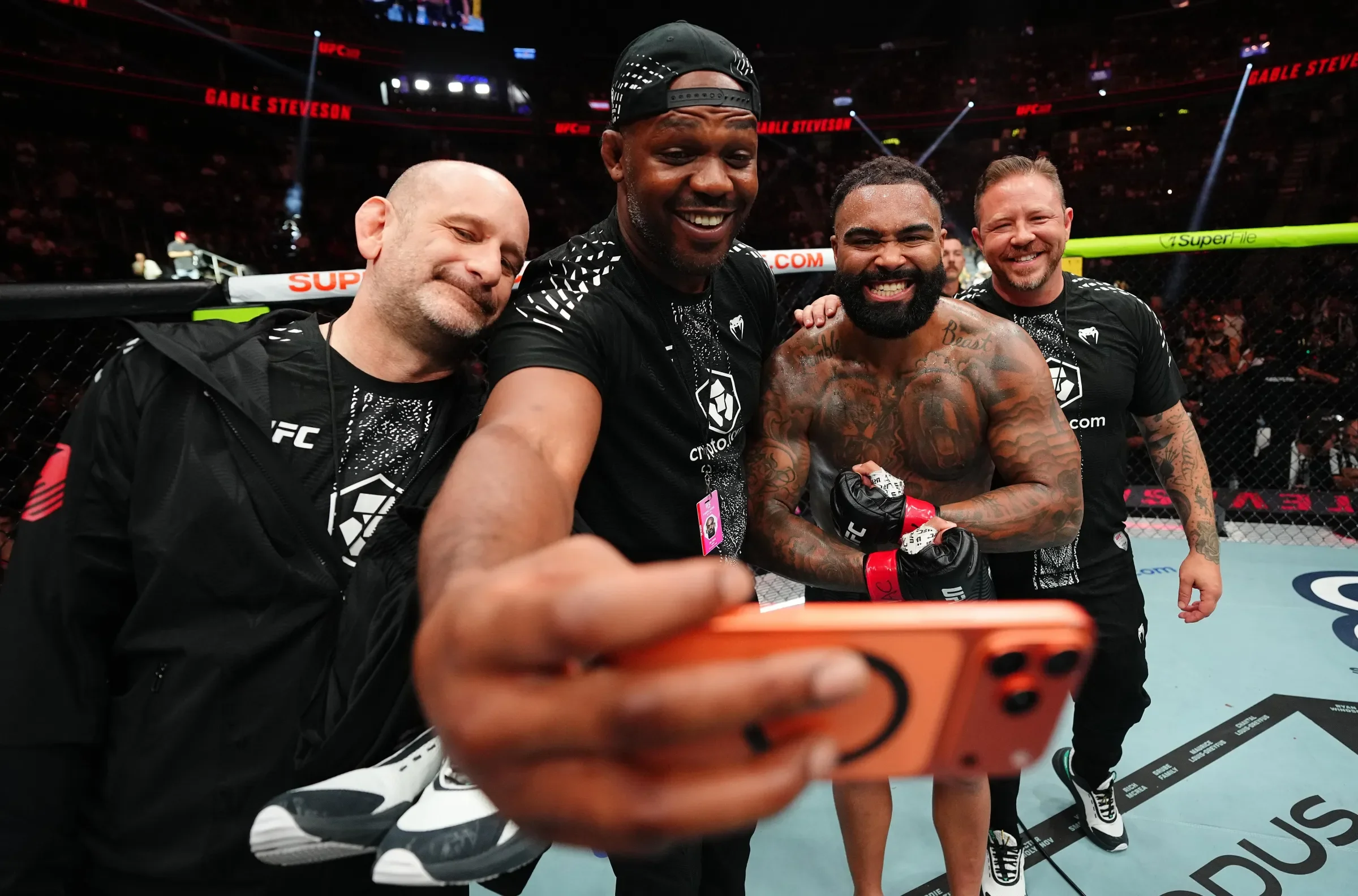 UFC 329 - Gable Steveson celebrates first UFC win.