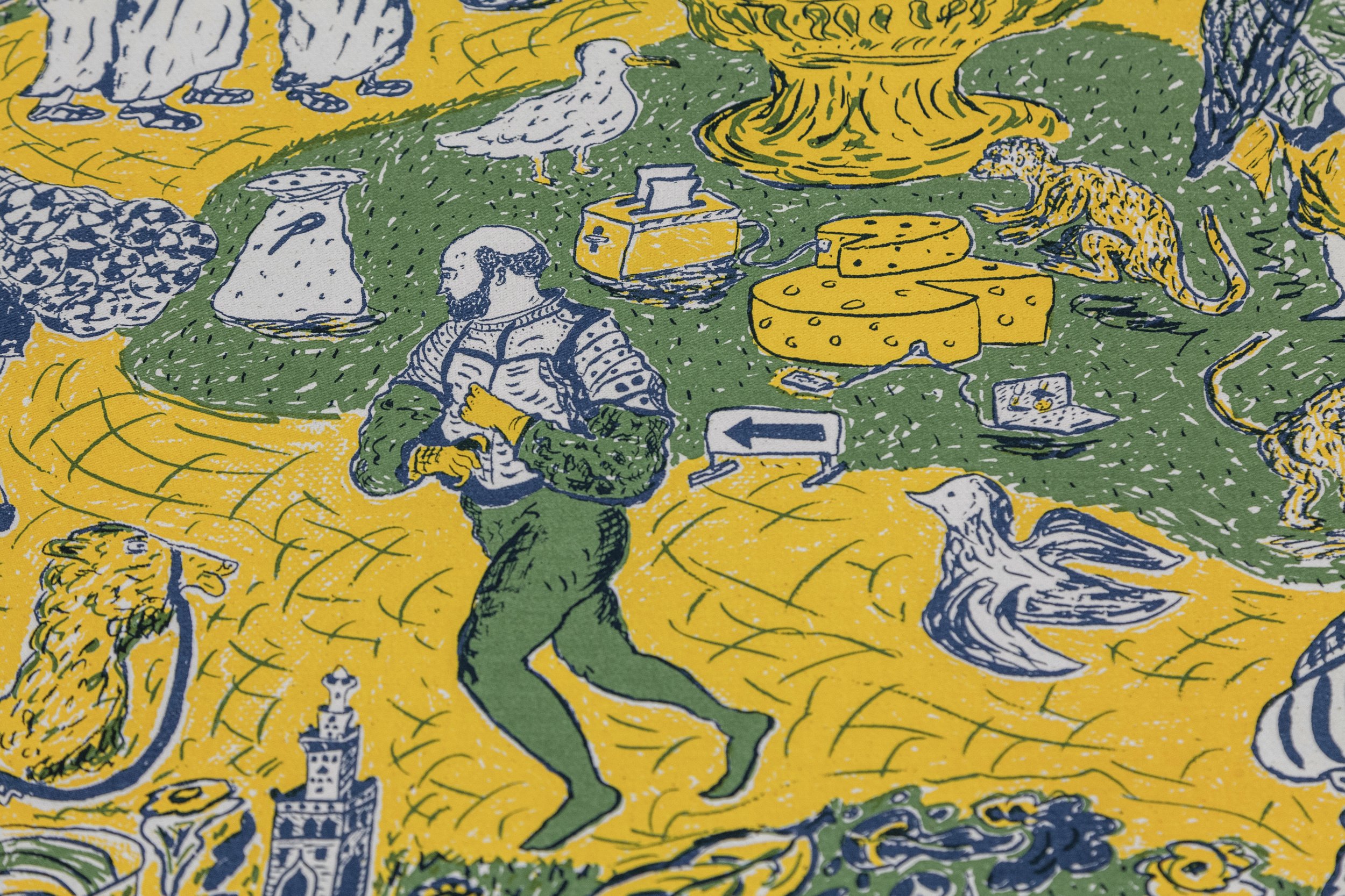 Detail of "Aged Alliances", 2024, Silkscreen on cotton sateen, 8 yards. Printed at Fabric Workshop and Museum