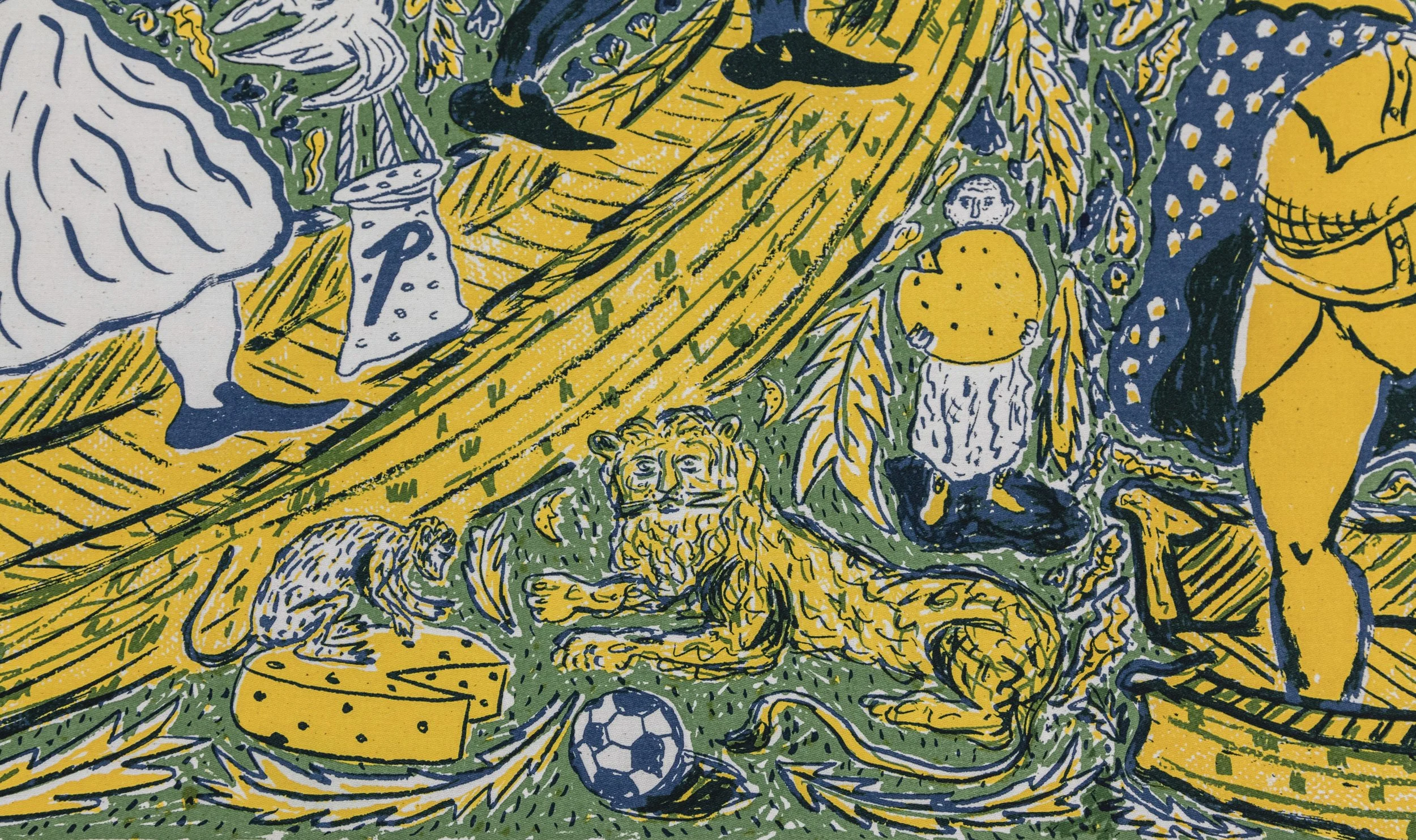 Detail of "Aged Alliances", 2024, Silkscreen on cotton sateen, 8 yards. Printed at Fabric Workshop and Museum