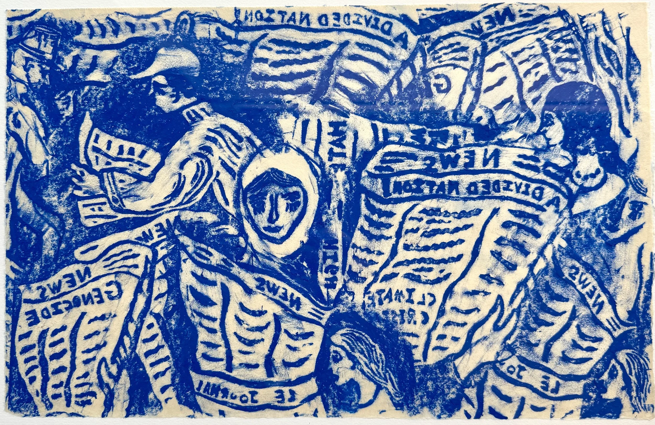 “Truth Contest”, Relief block rubbing on Kitakata paper, 15” x 10”