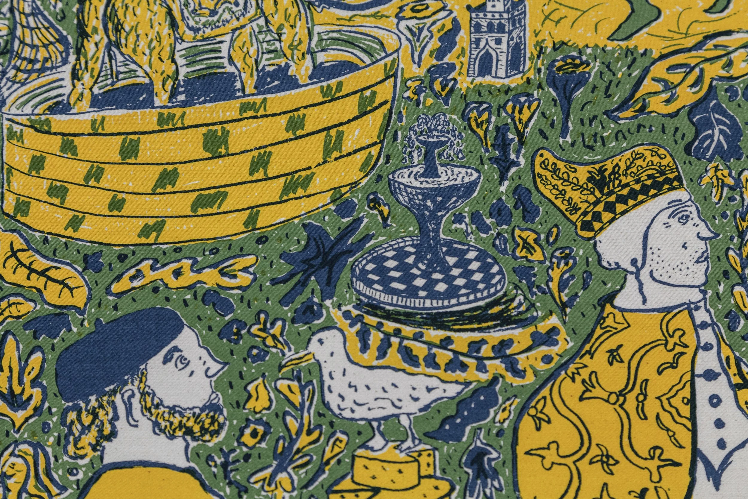 Detail of "Aged Alliances", 2024, Silkscreen on cotton sateen, 8 yards. Printed at Fabric Workshop and Museum
