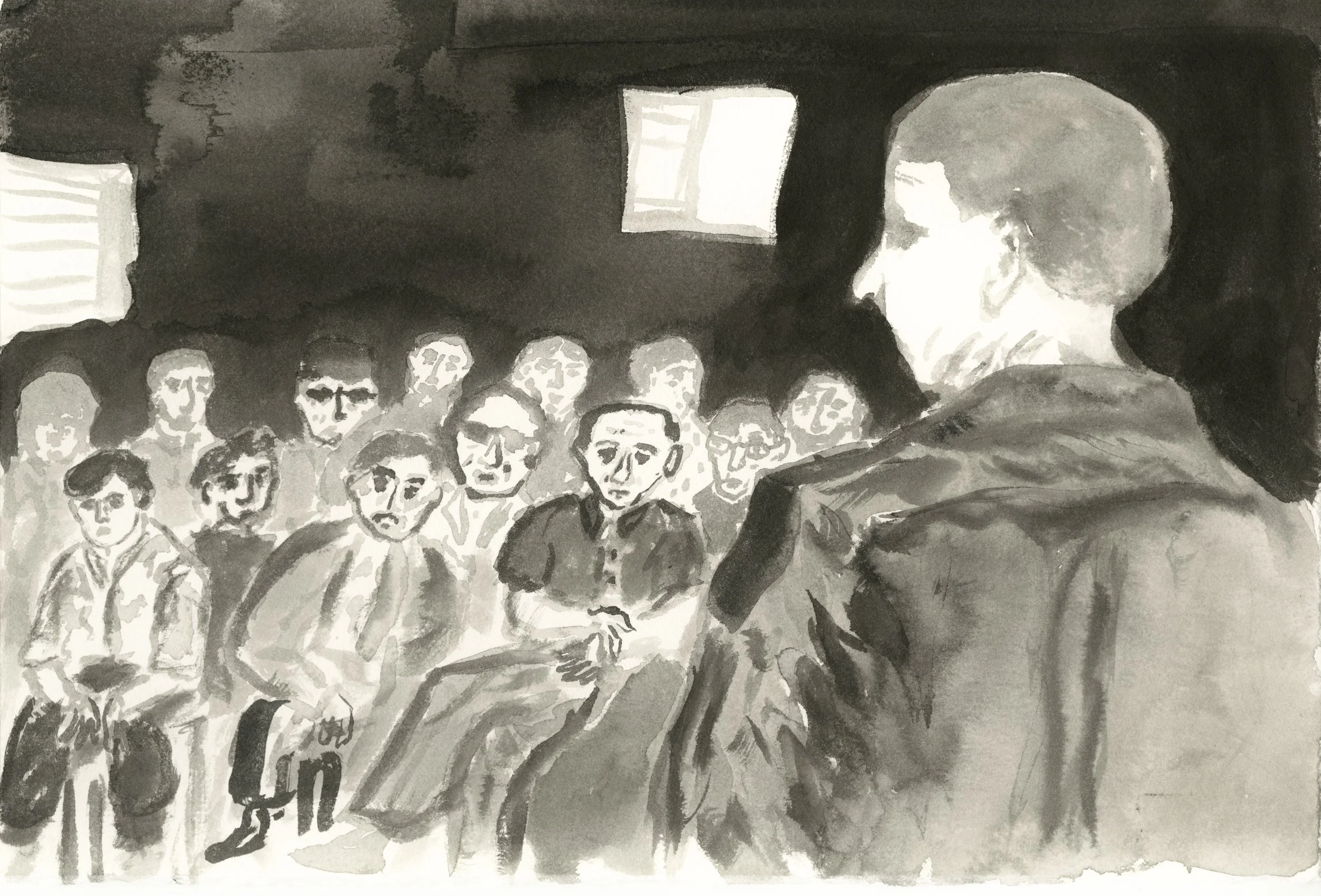 "War Criminals Meeting", 11" x 8 1/2" ink on paper