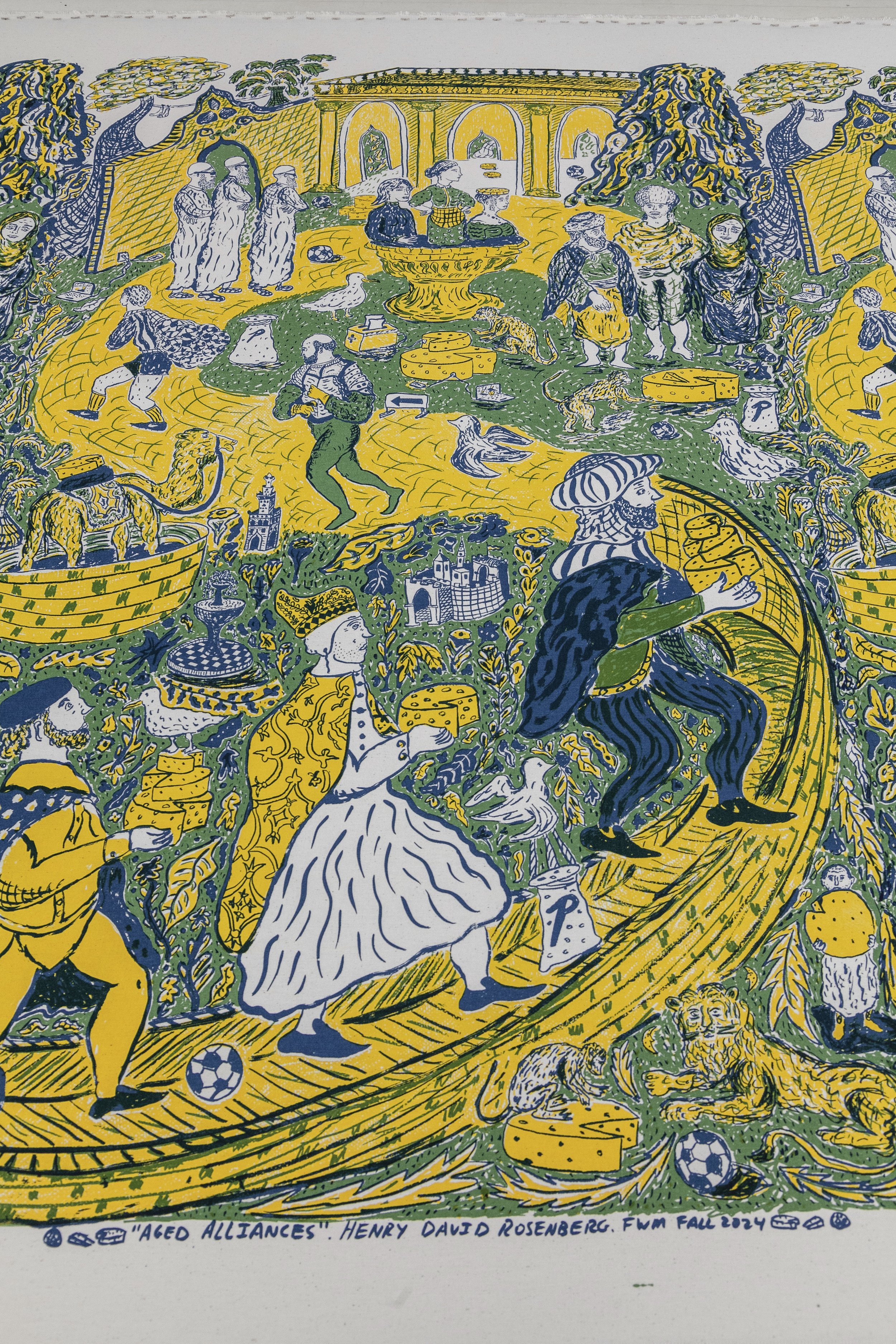 Detail of "Aged Alliances", 2024, Silkscreen on cotton sateen, 8 yards. Printed at Fabric Workshop and Museum