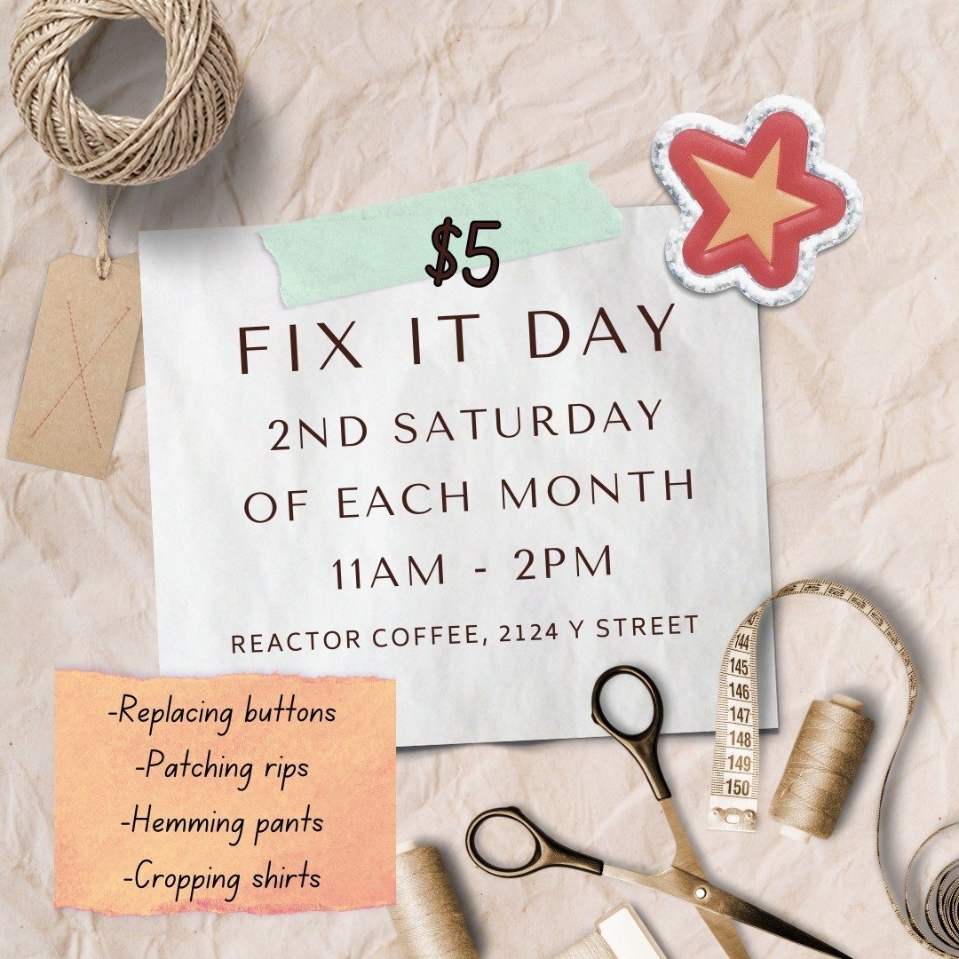 We're ready for April's Fix It Day! 🧵 Stop by with your little mends to get ready for the warm weather. ☀️ As you wait, you can grab a tasty brew from @reactorcoffee and shop @the.echo.shop and our neighbor @the3amco. ⁠
⁠
Find us in the library! 📚️