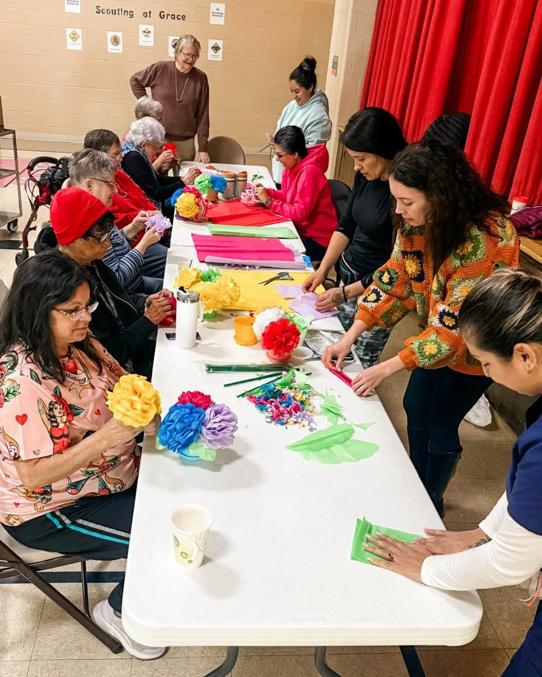 Healing Hands is a creative service program where Refinery graduates use textile arts and other skills to connect with and serve the community, including projects such as weaving and partnerships with local senior centers, like the Washington Street 