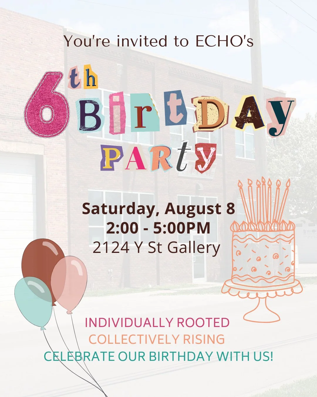 This year we are celebrating the power of community...and our sixth birthday! Join us for free games, food, and activities at Turbine Flats on Saturday, August 8th, from 2-5pm. ⁠
⁠
This event will be held indoors in the front gallery.⁠
Overflow parki