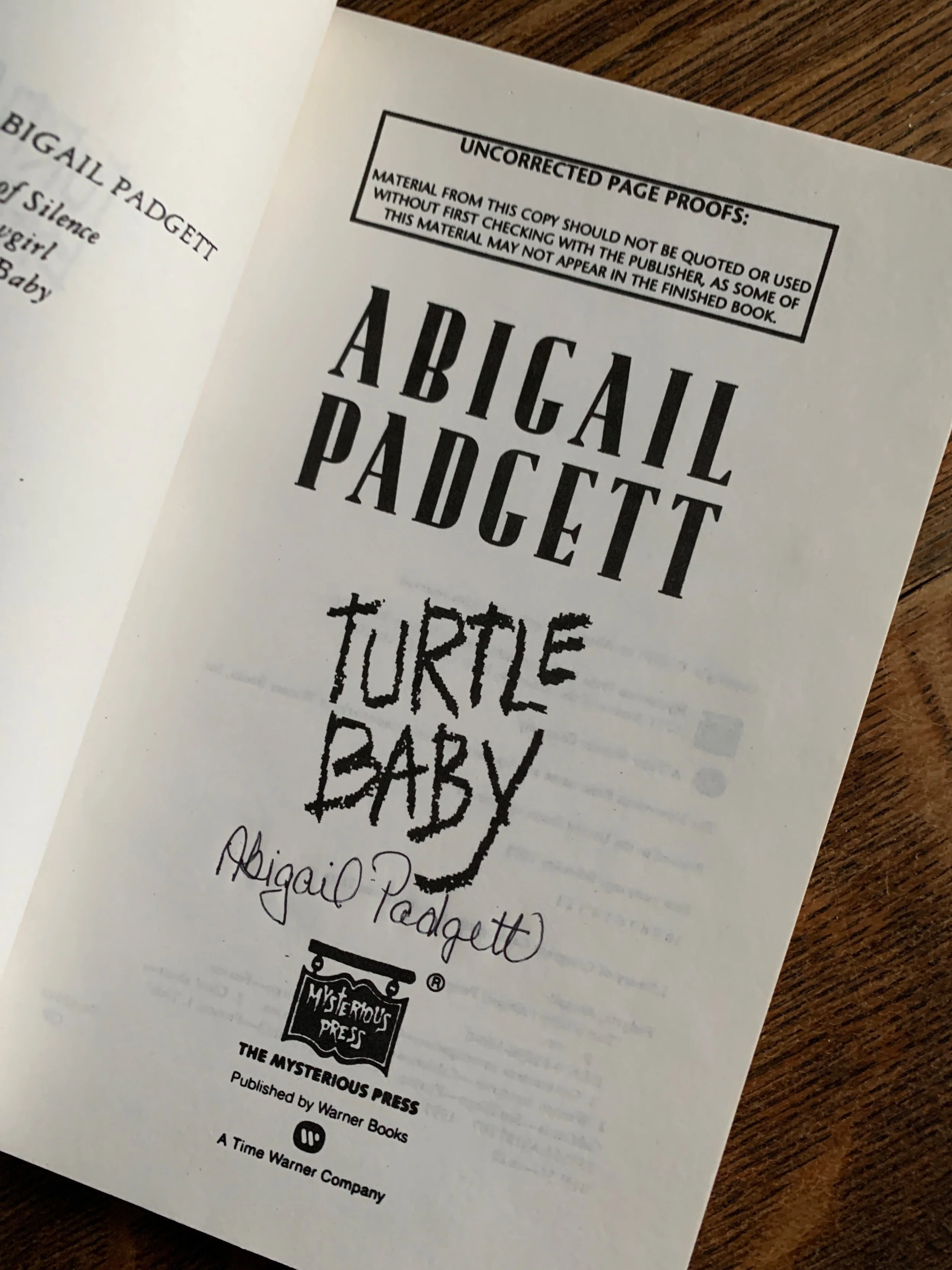 Abigail Padgett "Turtle Baby" 1st Edition Advance Reading Copy paperback.
