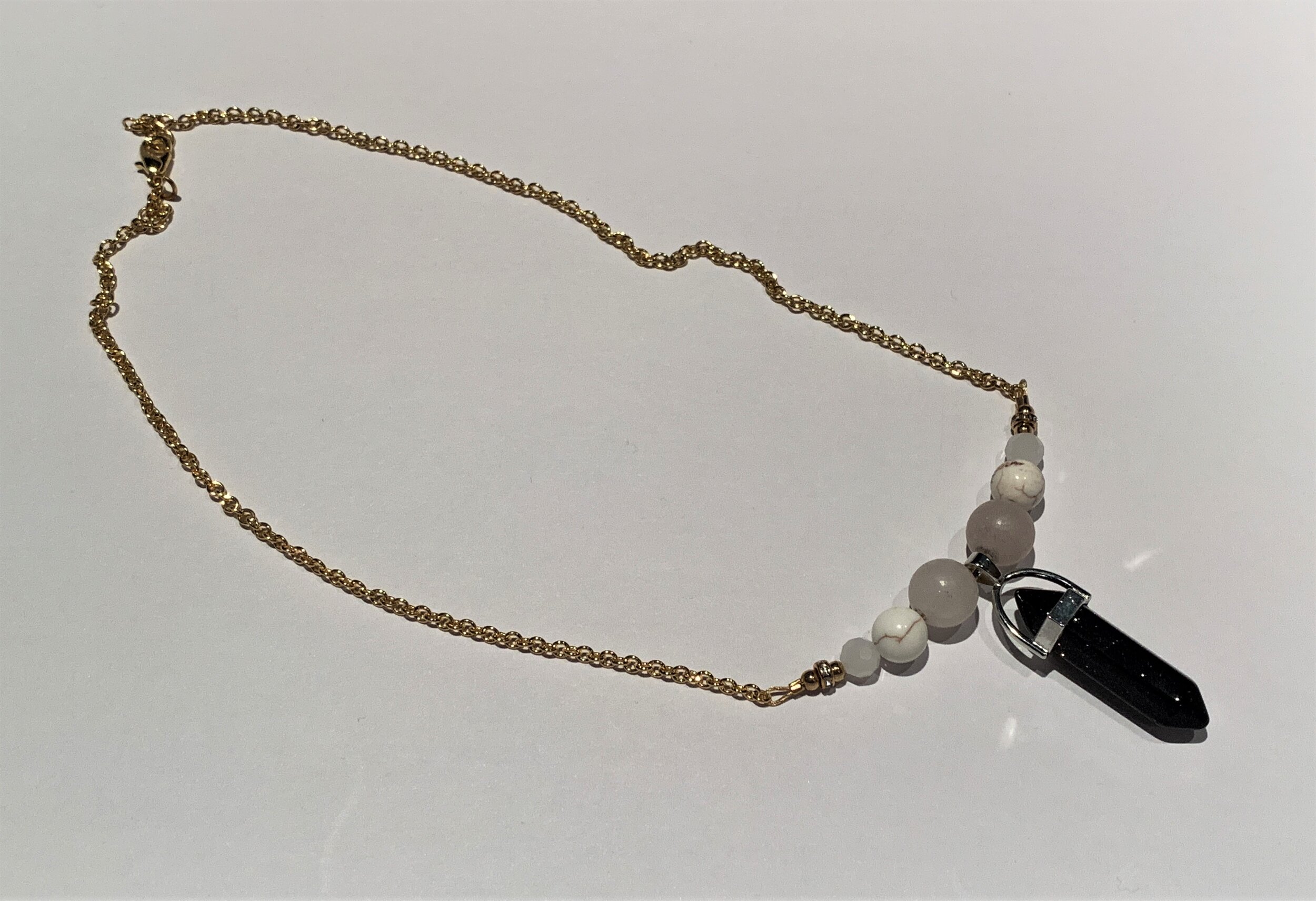 Black Crystal With Howlite and Quartz Necklace