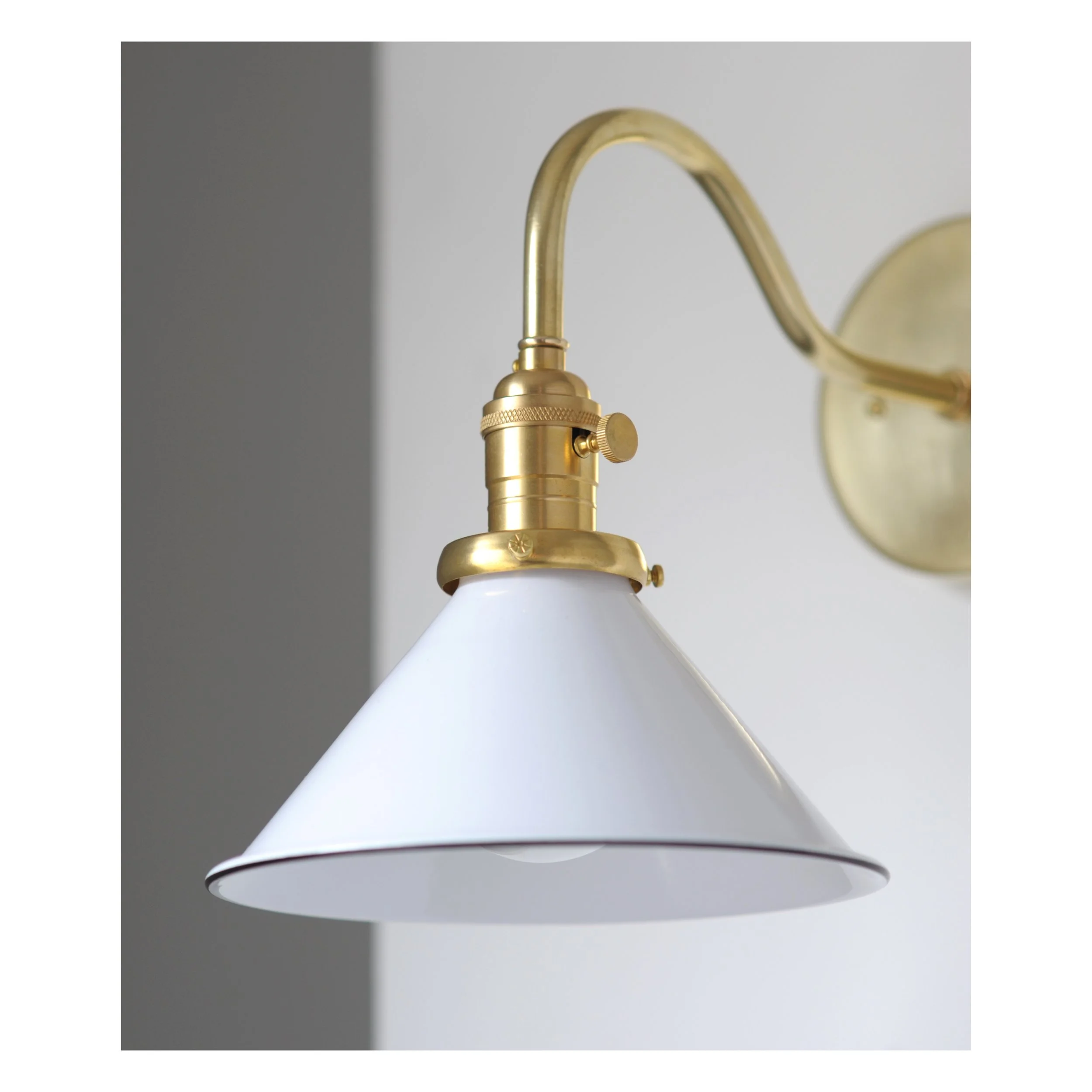 Brass Curved Arm Sconce 8" Shade — Lightwork Design Co.