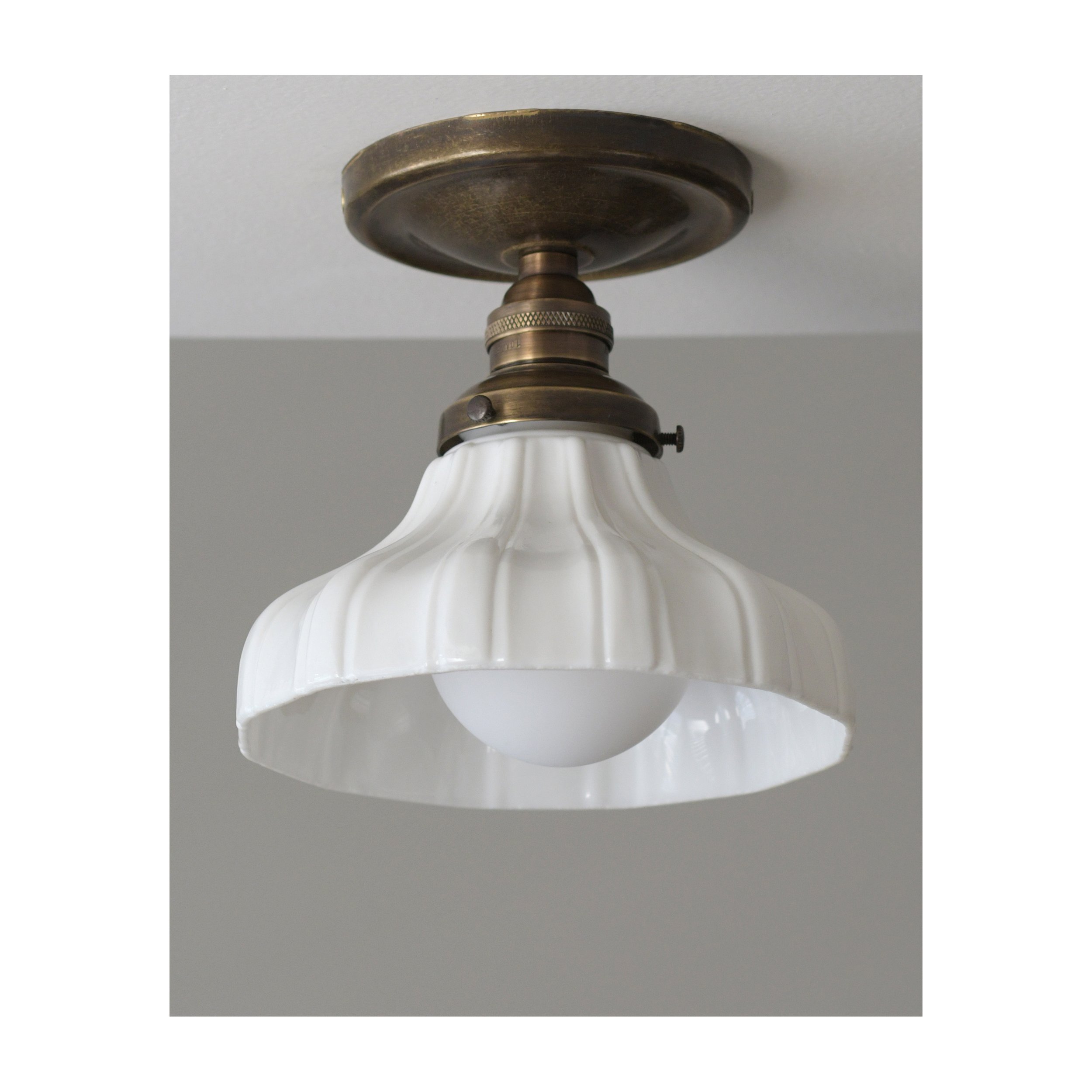 Cast Brass - Flush Mount Ceiling Fixture - Antique Shade
