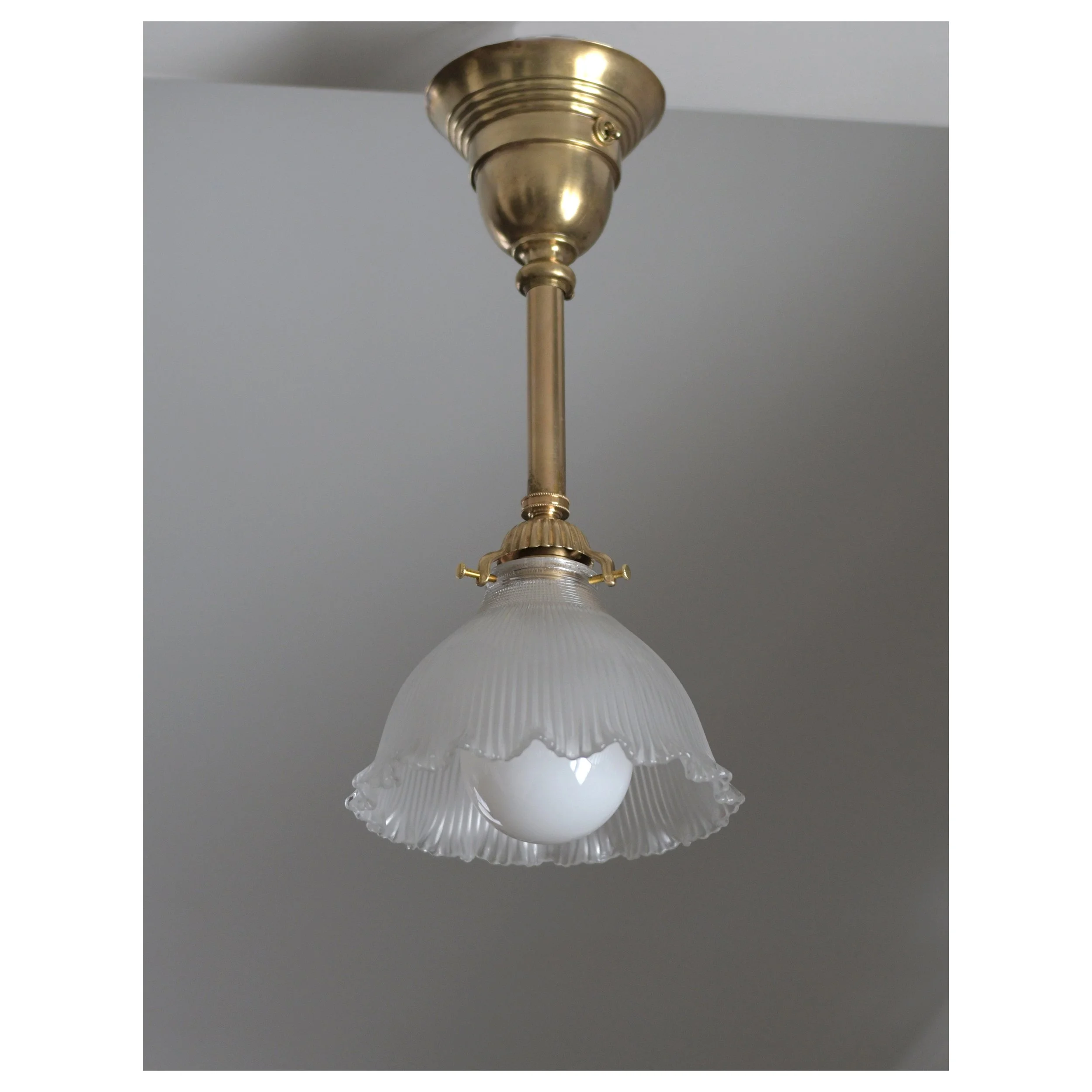 Antique / Modern Brass Ceiling Pendant - Holophane Shade