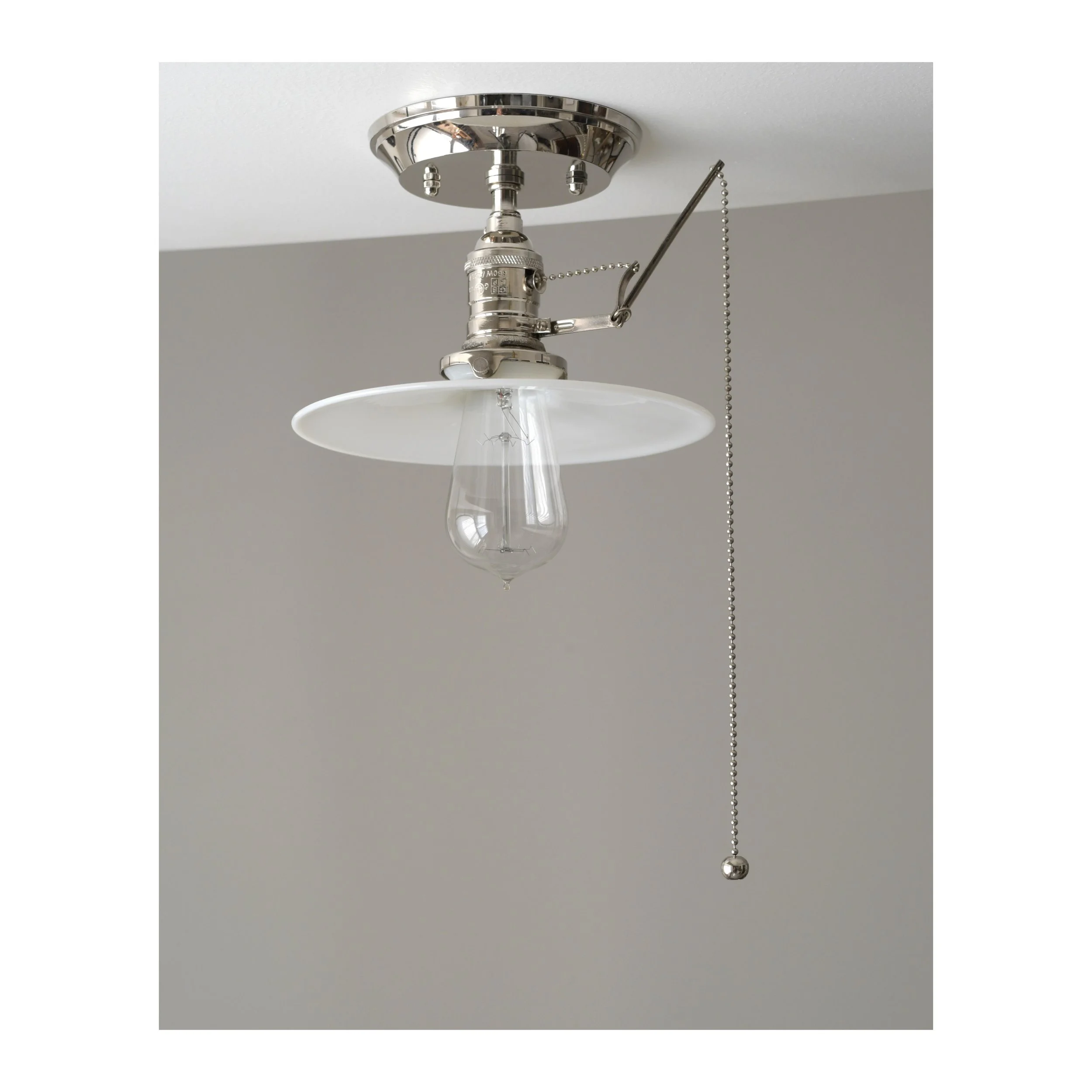 Polished Nickel - Pull-Chain Ceiling Fixture.