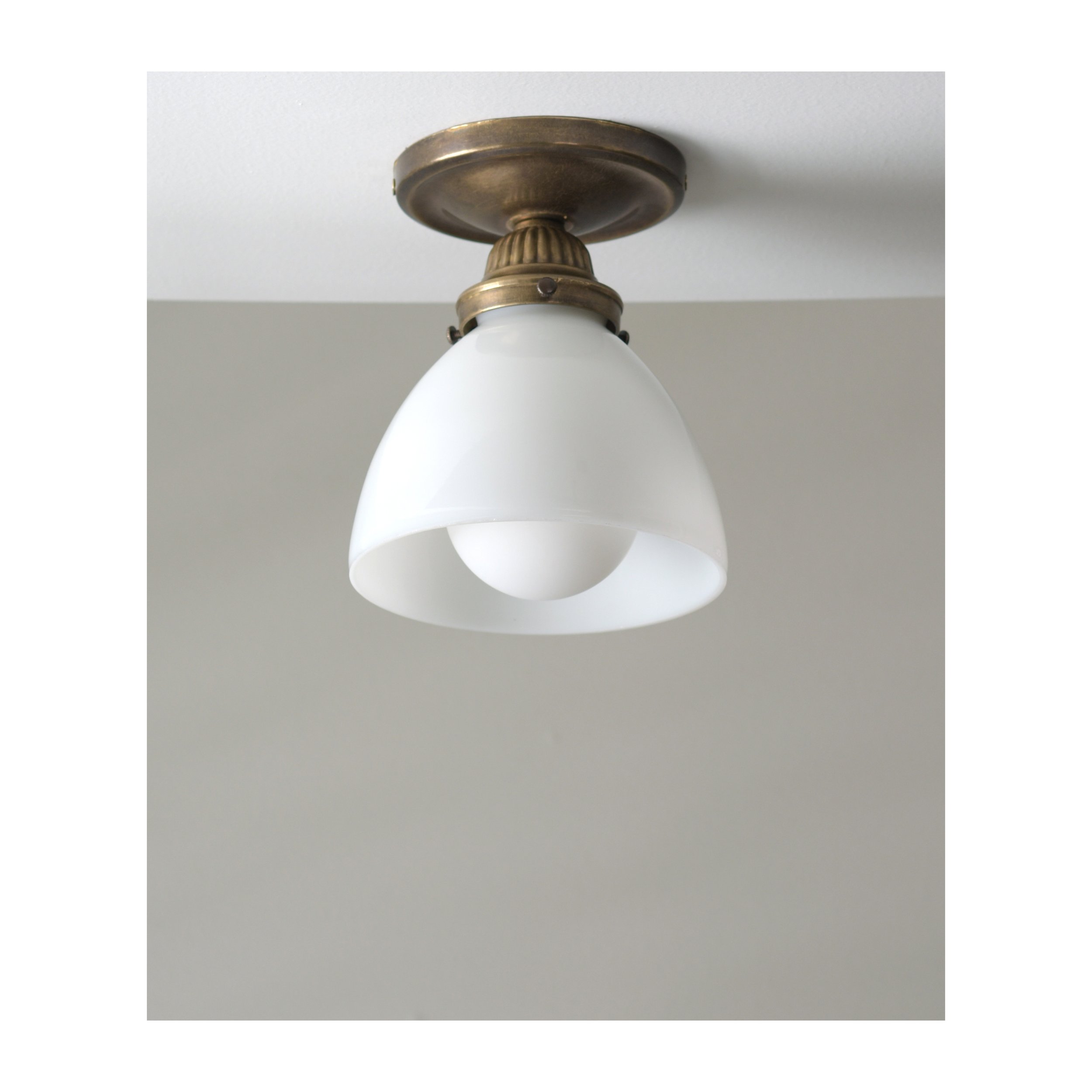 Cast Brass - Flush Mount Ceiling Fixture - Opal Glass Dome