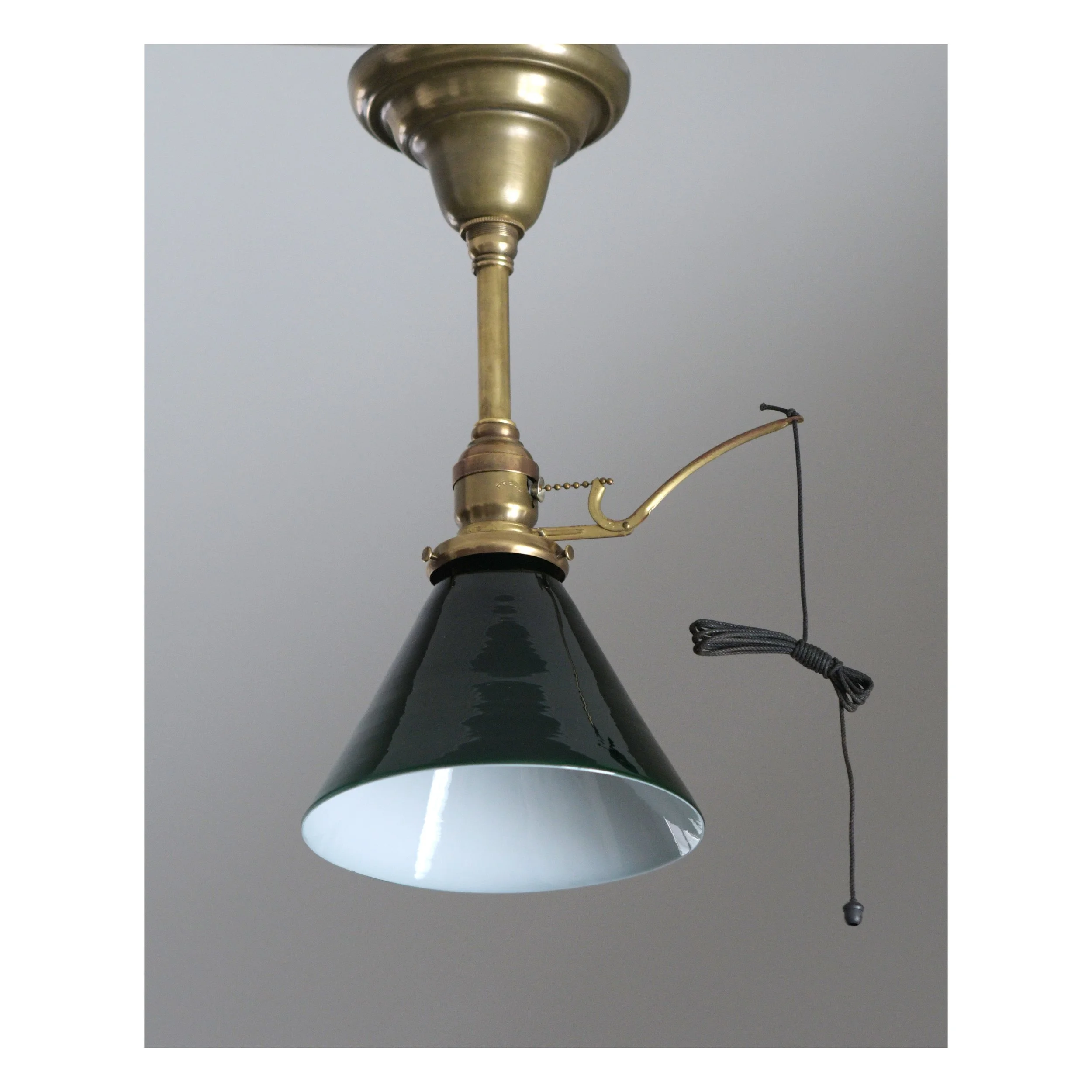 Antique / Modern Brass Ceiling Pendant - Pull-Chain Lever