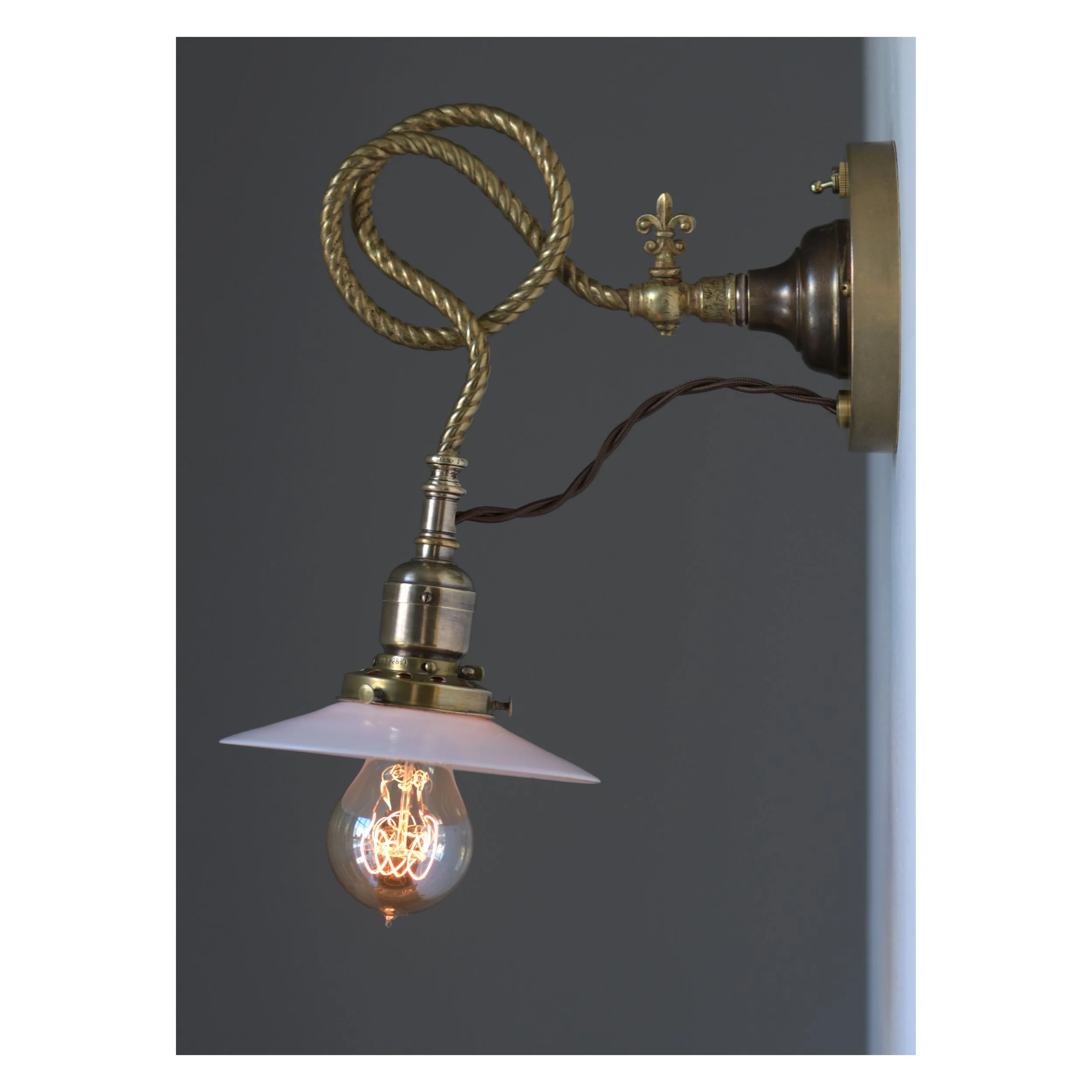 Antique Gas Arm Sconce - Milk Glass Shade.