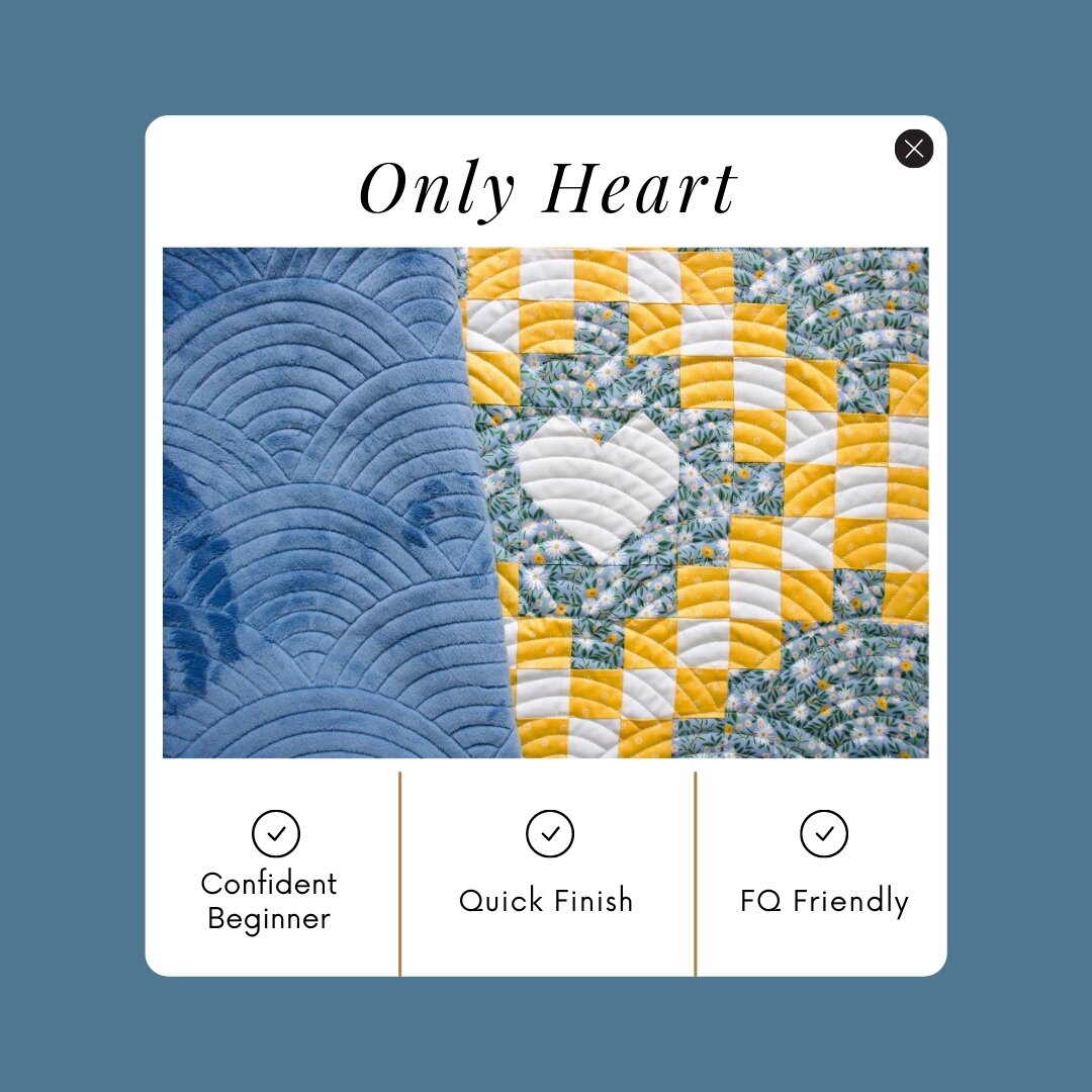 🚨Tomorrow is the last day to get it for $10!!!🚨

Only Heart is on sale for one more day (sale ends Friday 5/19). 

This quilt is fast! Why does that matter? Because as the weather warms up, we want to spend more time outside and less time in our se