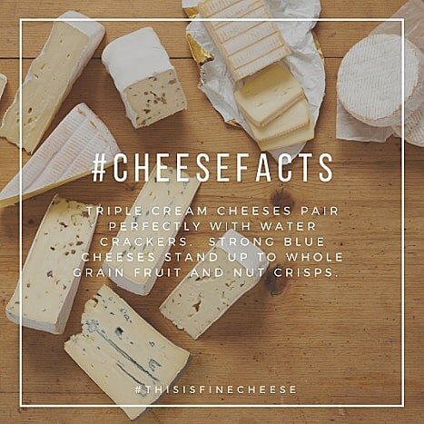 #CheeseFacts

Seeking the perfect cheese-and-cracker combo? Triple cream cheeses pair with water crackers. Strong blue cheeses stand up to whole grain fruit and nut crisps.