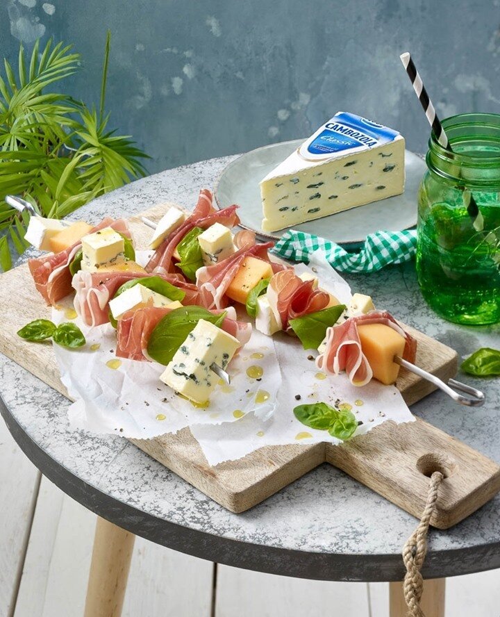 Looking for a fresh lunchtime cheese pairing? Creamy CAMBOZOLA and cantaloupe are a match made in heaven. Thread them onto skewers with serrano ham and basil for a light lunch you&rsquo;ll love. ⁠
⁠
⁠