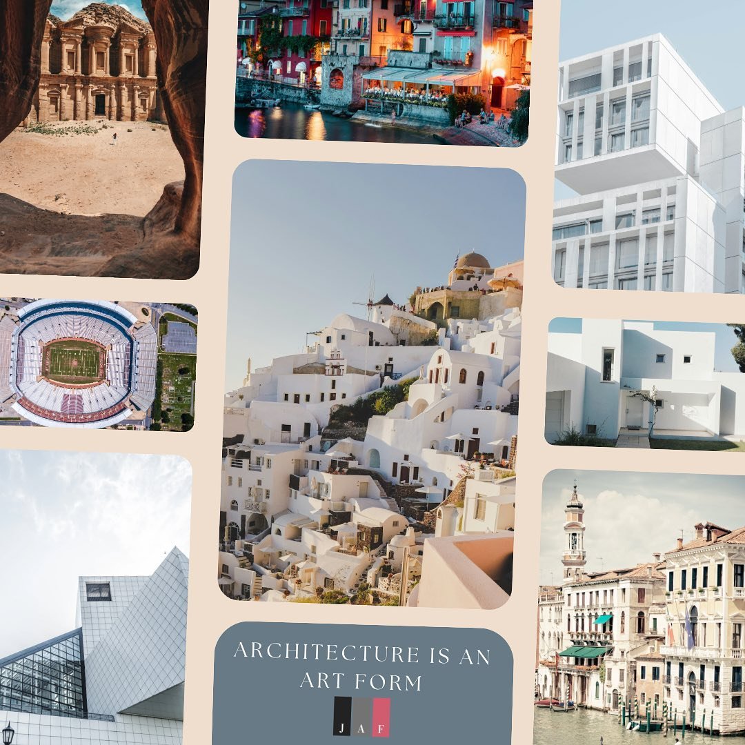 Drawing inspiration from our &ldquo;Architecture is Frozen Music&rdquo; 🎵 merchandise, this collage showcases architectural marvels that transcend mere functionality. At JAF, we strongly believe that architecture serves as a unifying force, a univer