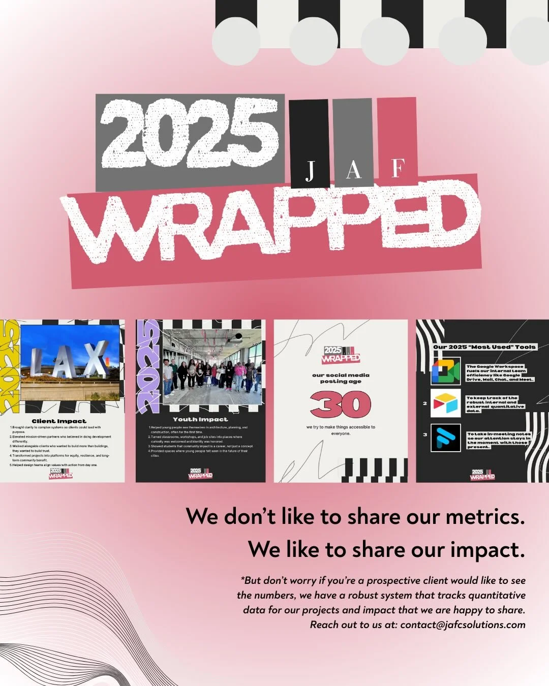 Our Year, Wrapped. 🎁
Thank you to the partners, residents, and collaborators who trusted us to create with purpose. Here&rsquo;s to another year of impact, alignment, and intentionality. 
#JAFYearWrapped