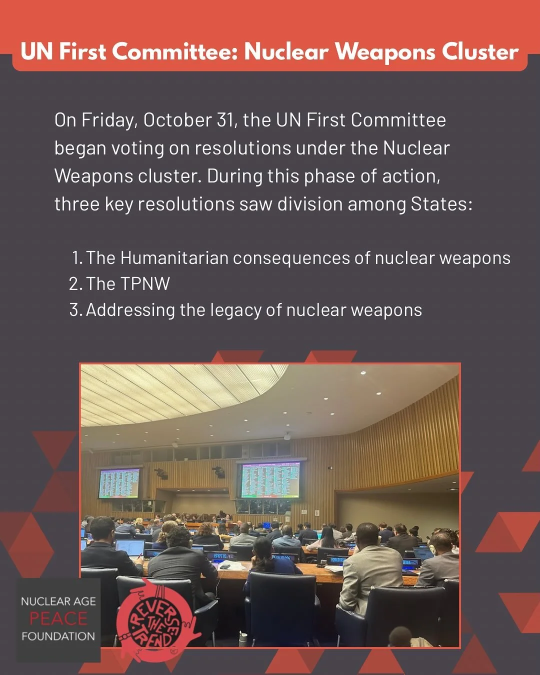 Here is a recap of how States voted on three key resolutions under the First Committee&rsquo;s Nuclear Weapons cluster.

#NuclearBan #UN
