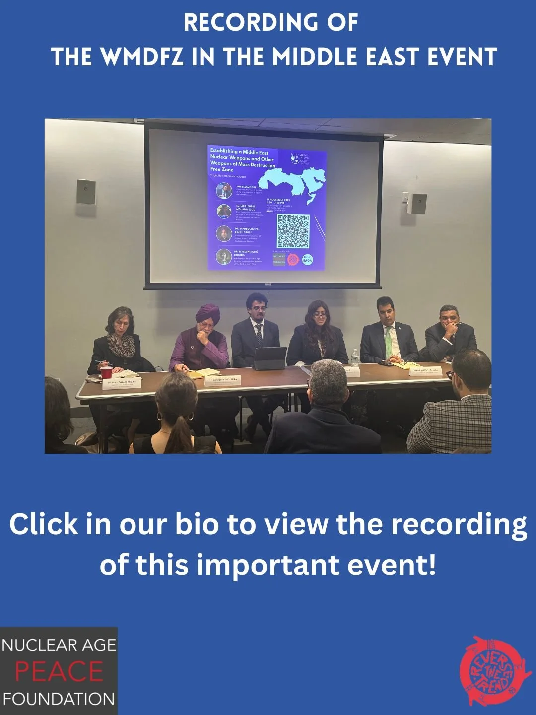 A few weeks ago, @napfofficial and @reversett_ organized an important side event on establishing a weapons of mass destruction-free zone in the Middle East with @nyuirsociety and @nyusaga. The recording is now available and can be accessed via our li