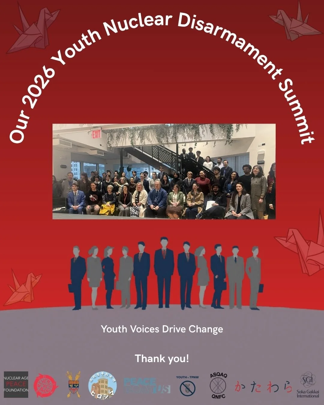 An amazing international youth nuclear disarmament summit. Many thanks to @napfofficial, @senmarilou, @peaceboatus, @youth4tpnw, @asqaq_qnfc, @sgi_ouna, and @katawara.you and our powerful speakers.