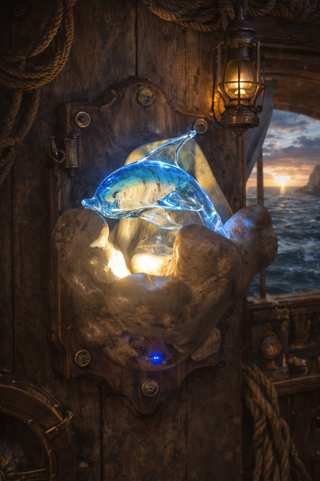 Blue Glass Dolphin Lamp