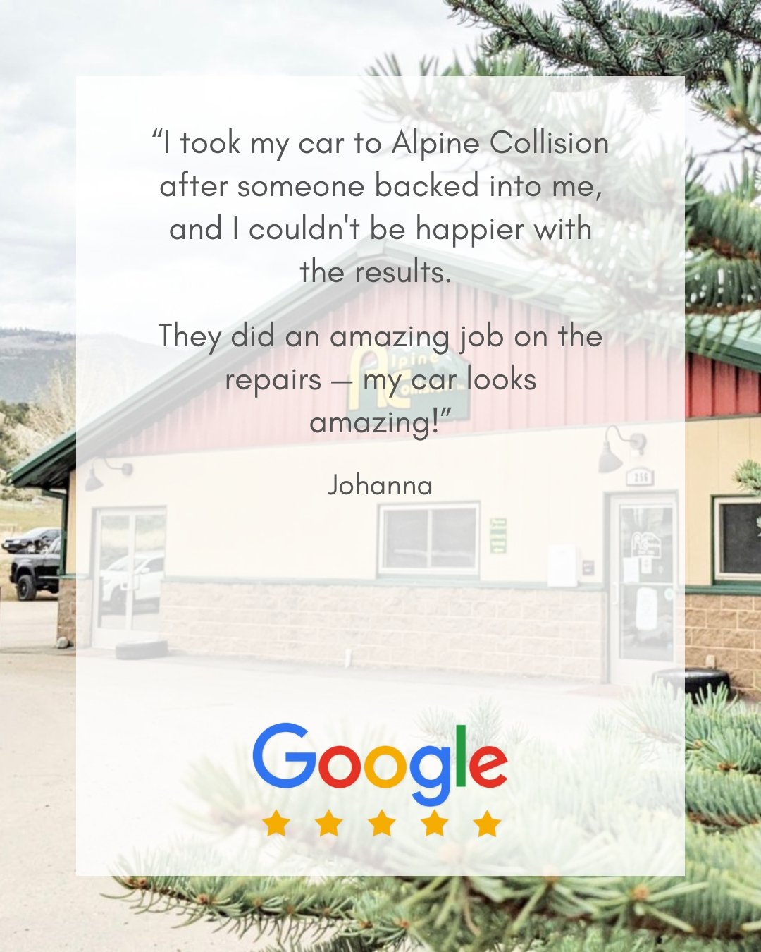 We appreciated your review Johanna! 

We are here to help anyone in the Vail Valley with their auto body needs. Please stop by our headquarters in Eagle or call us Monday - Friday at (970) 328-2886.

#eagleco #eaglecounty #eaglecolorado #81631
#vailc