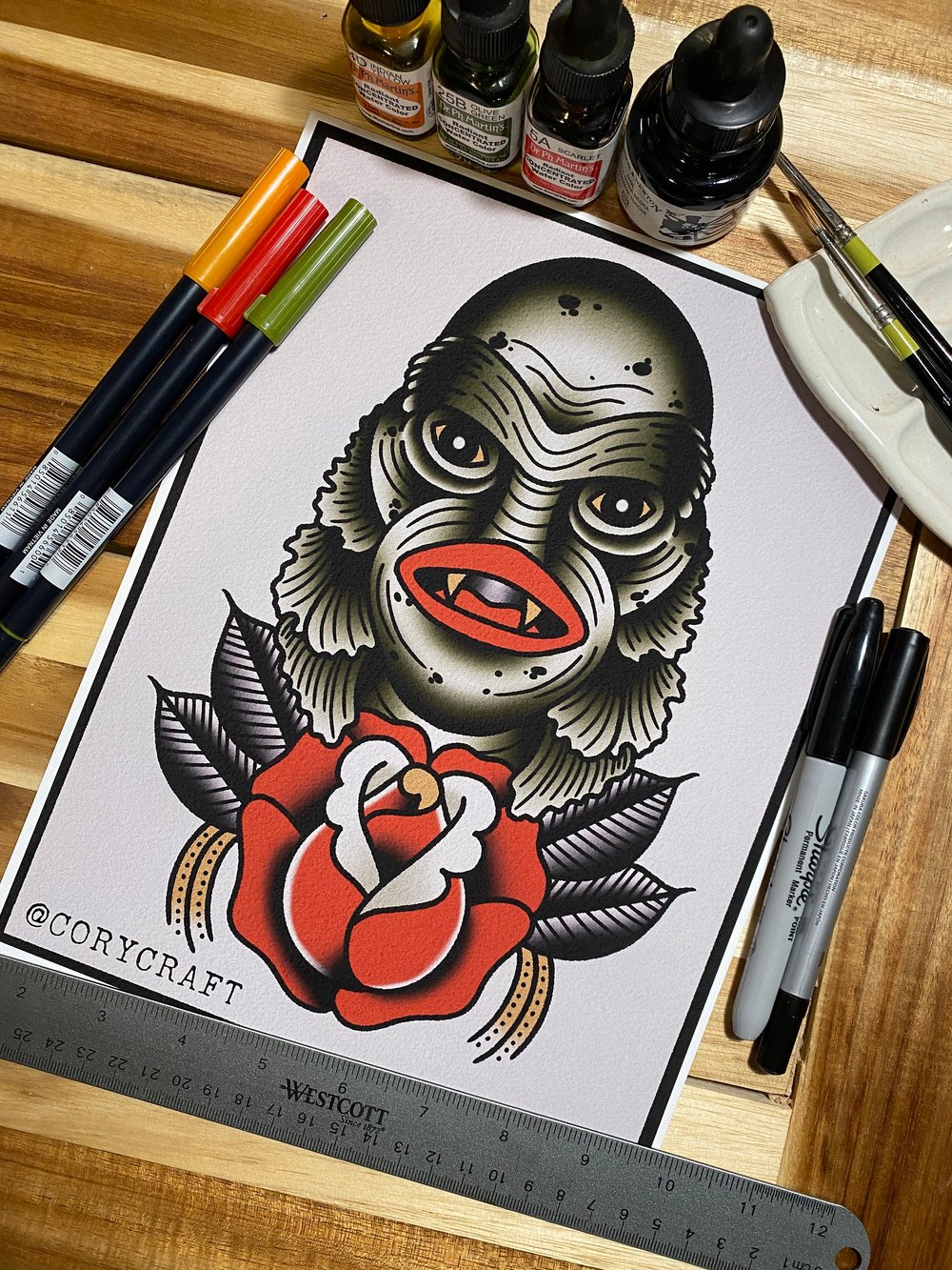 Creature From The Black Lagoon Traditional Tattoo Art Print — Tattoos and  Art by Cory Craft