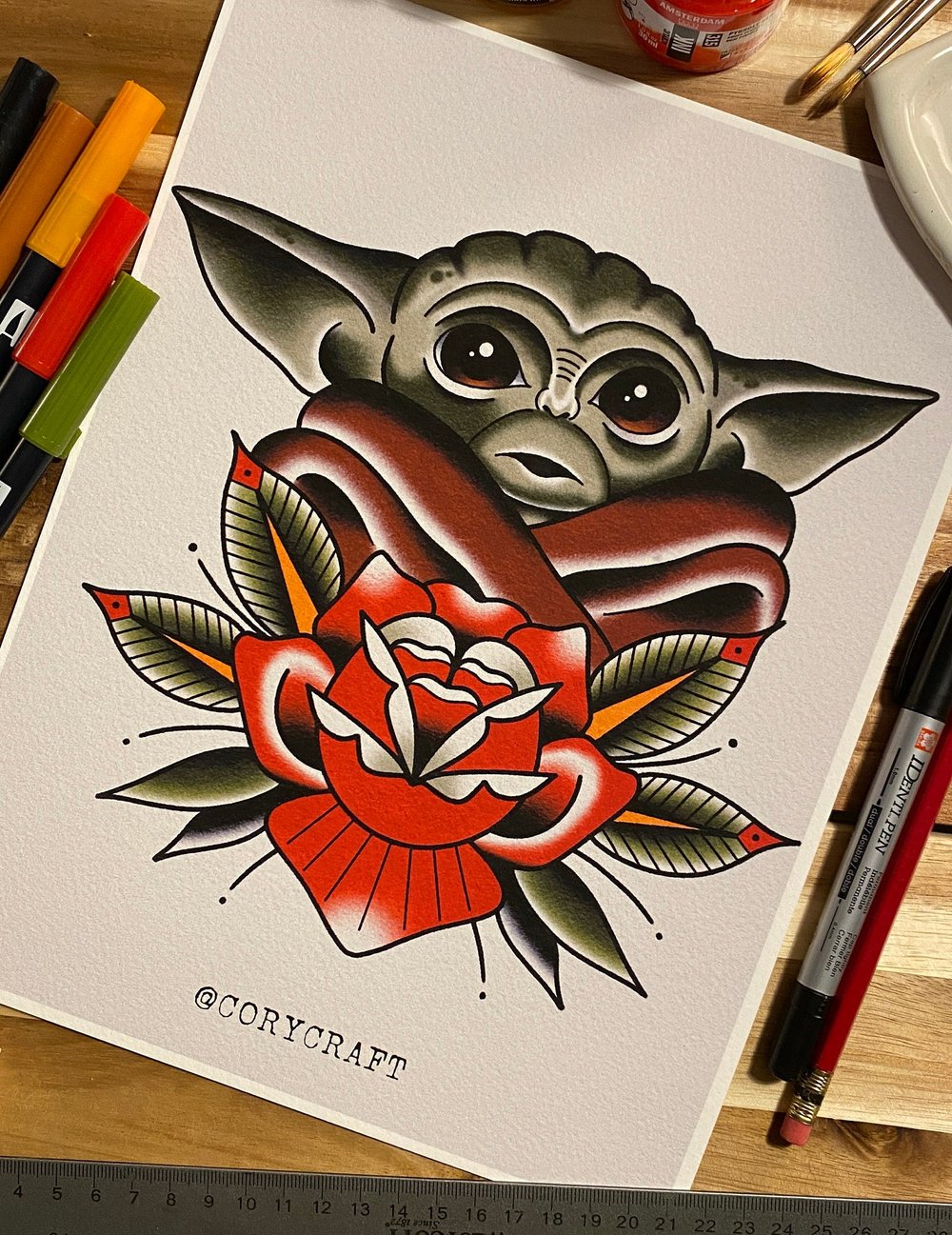 Baby Yoda Print Star Wars Art — Tattoos and Art by Cory Craft
