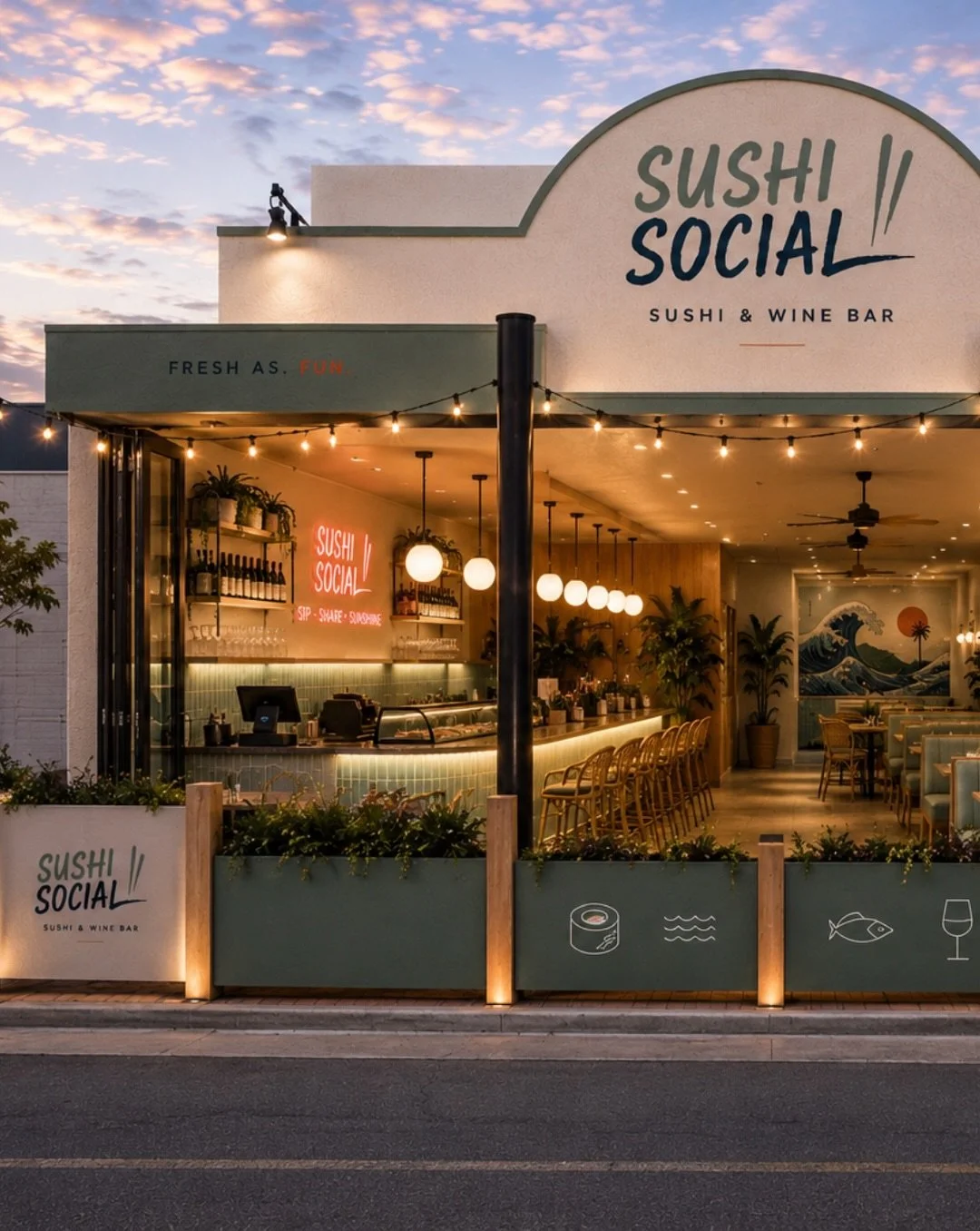 PART 6: SUSHI SOCIAL 🍣

Ever since moving to Port Lincoln, I&rsquo;ve secretly been waiting for someone to open a modern sushi bar on the foreshore&hellip; so I decided to imagine what it could look like.

Welcome to Sushi Social. A fresh take on on