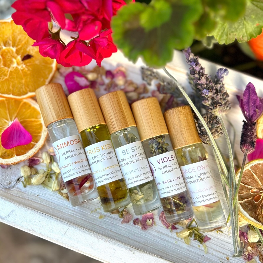Herbal-Infused Essential Oil Rollers with Crystals