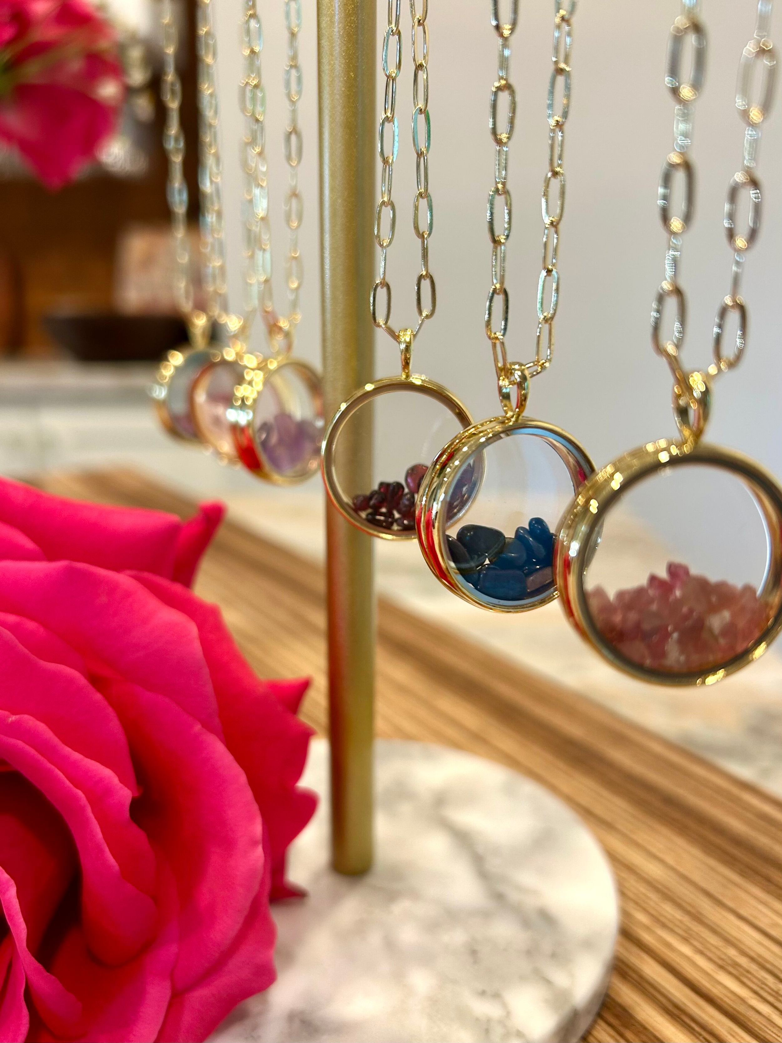 Modern Locket with Link Chain for Gemstones