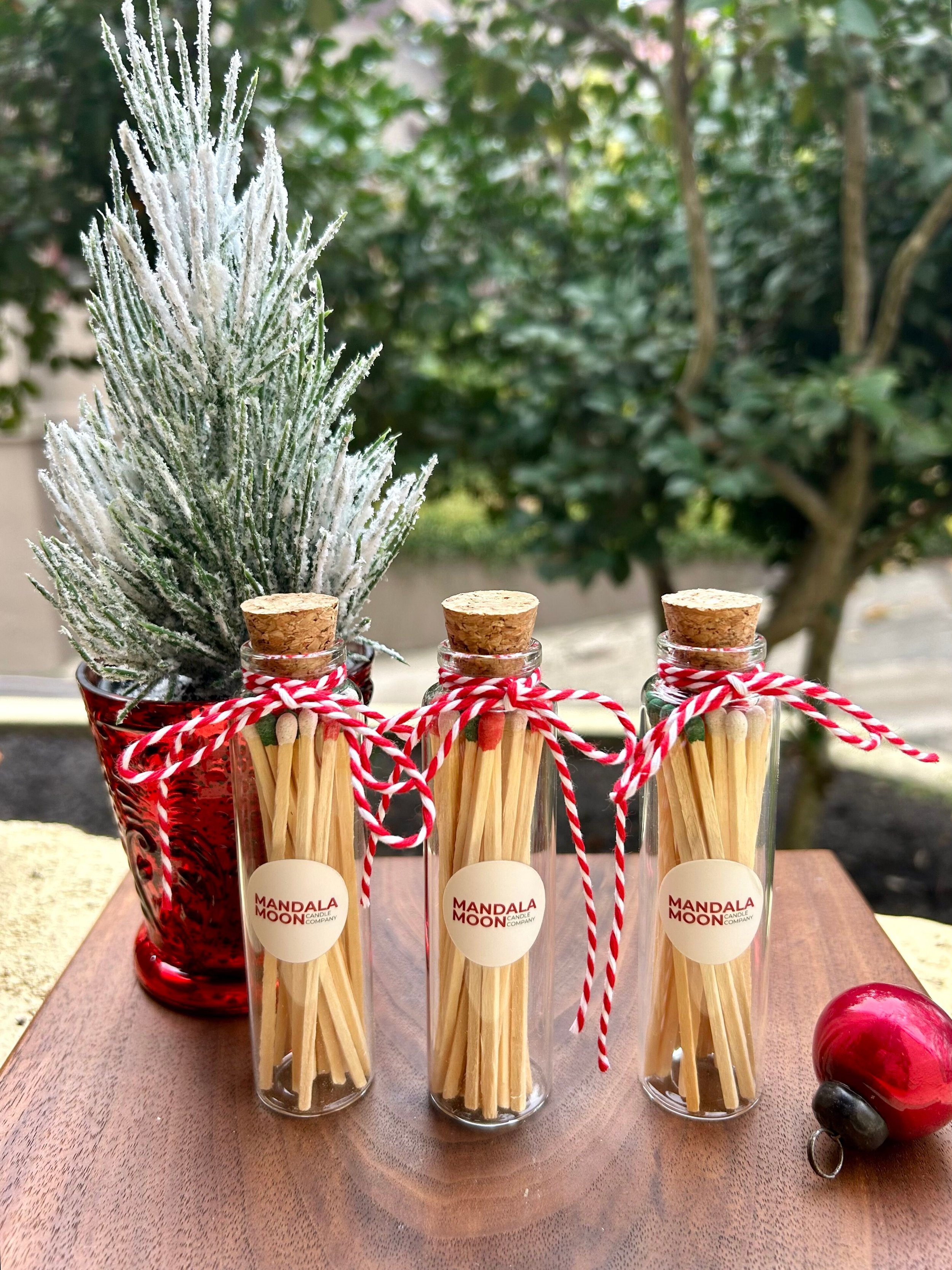 Festive Glass Bottle 4” Wooden Matches - Red, White & Green Tips