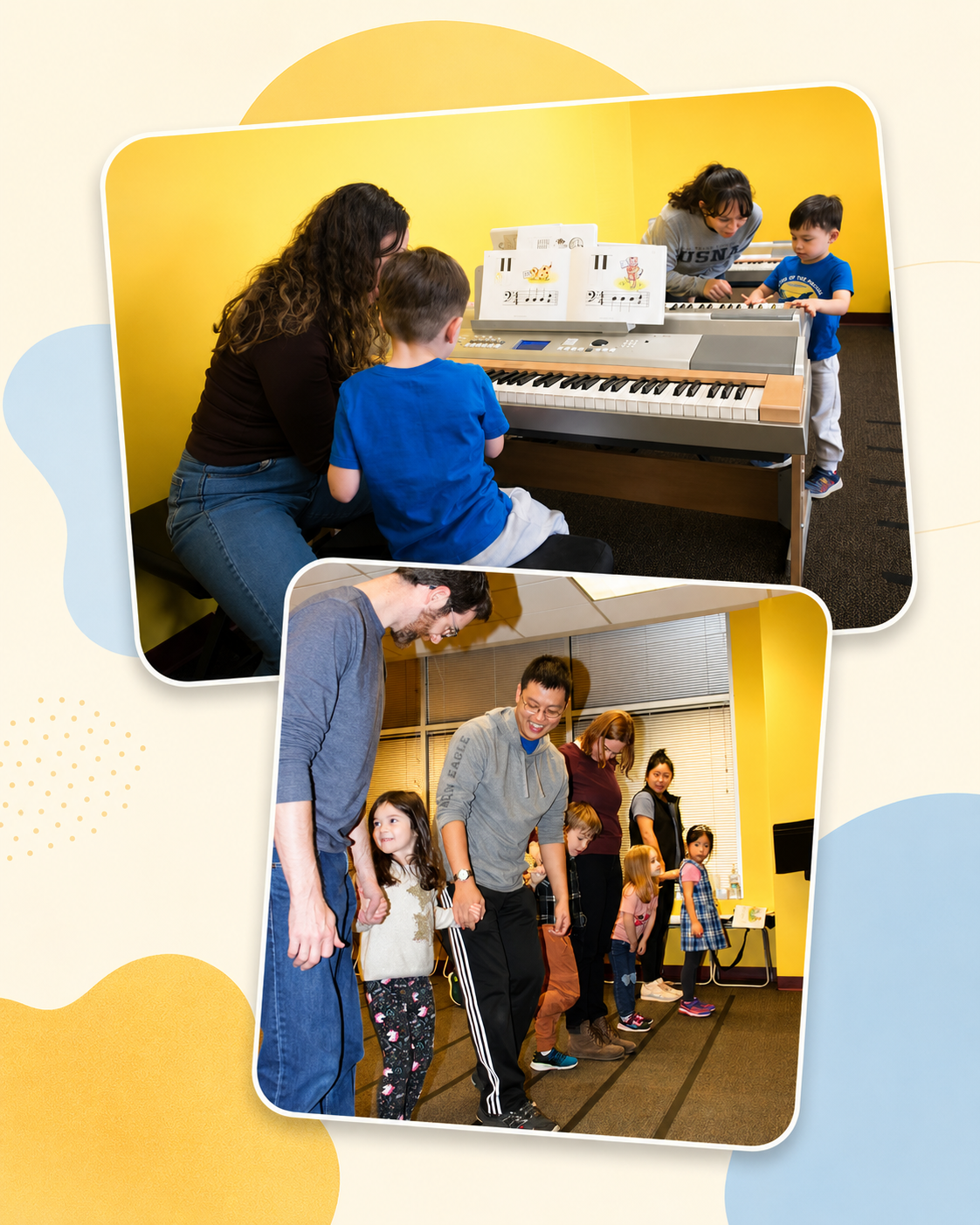 Children and families participating in music classes at Olenka School of Music