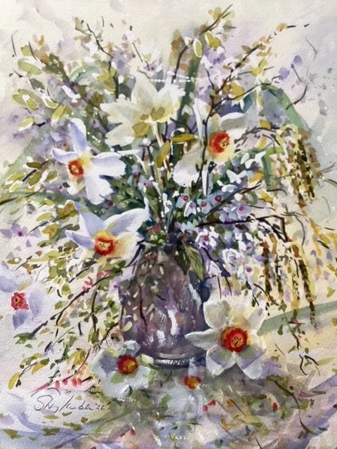 Daffs, Catkins and Blossom - Framed - 48 x 55 cm - White mount, cream frame - £180