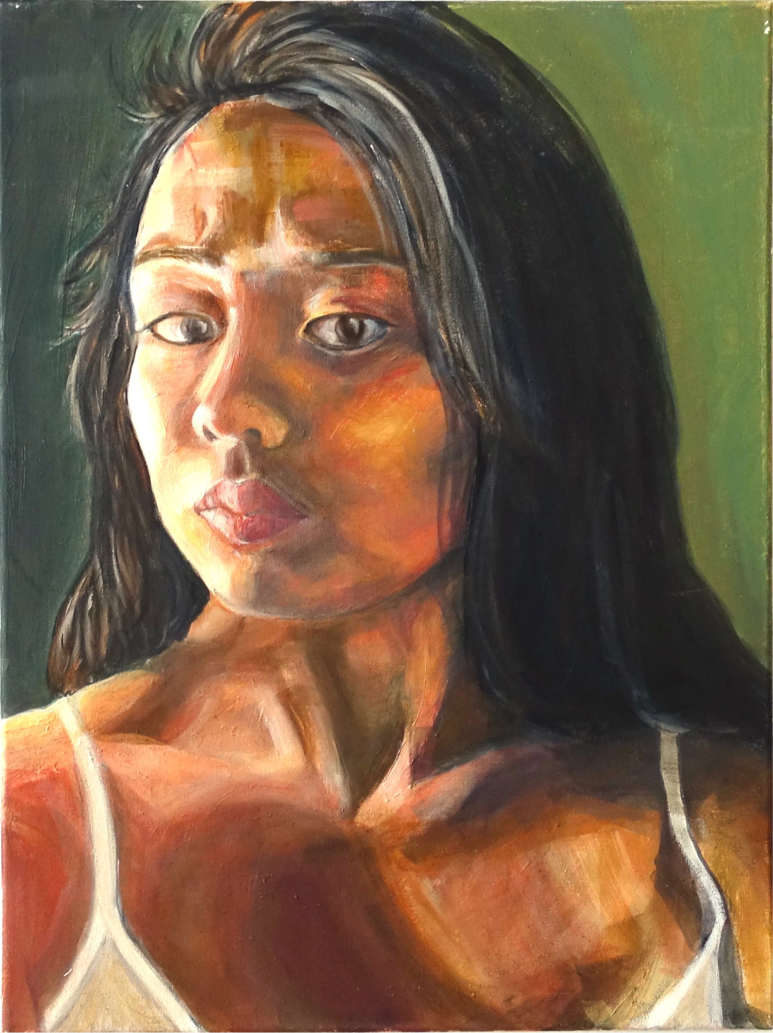 Self-Portrait, 2016, Completed for Objective Painting Course, oil on canvas, 18 x 24 inches