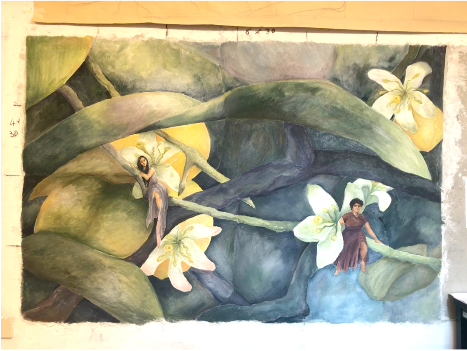 Student Life, 2017, group project completed for course on conservation techniques, fresco, 180 x 120 inches