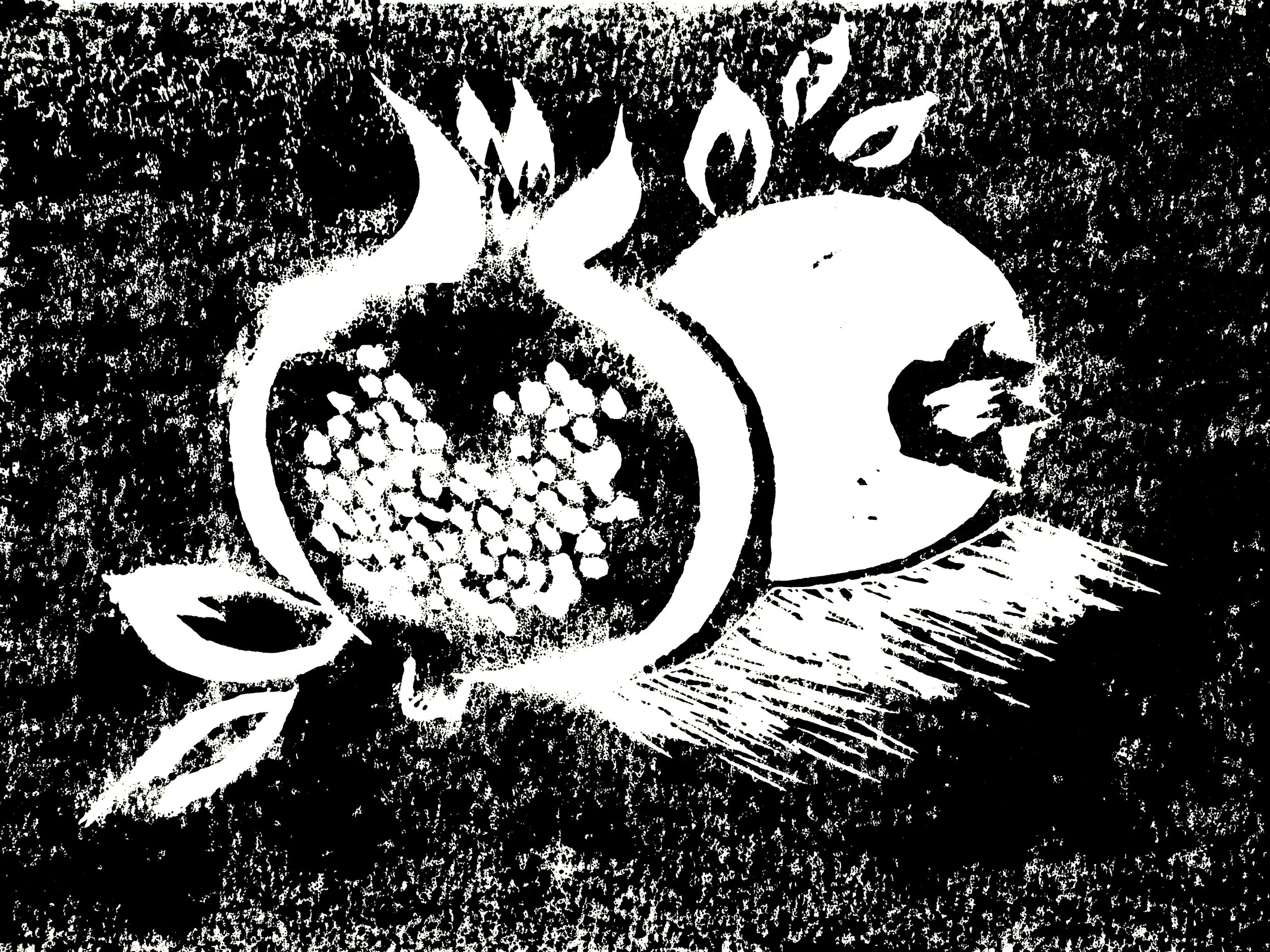 Pomegranate, 2020, linoleum print, 10 x 7.5 inches
