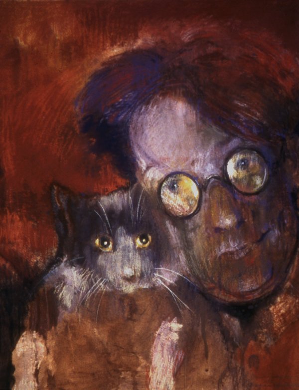 Jimmy Wright: Self-portrait with Cat, 1998 / pastel on paper / 24 x 19 inches