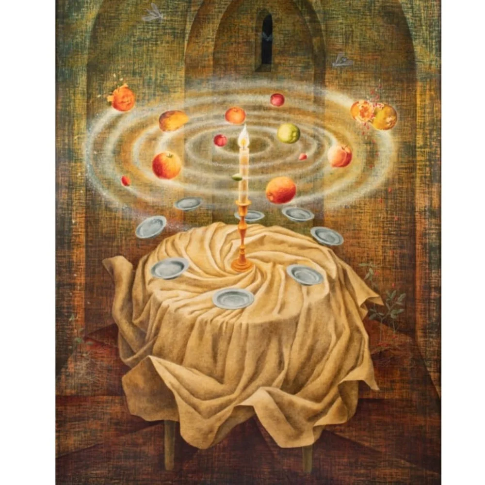 Remedios Varo, Naturaleza muerta resucitando, 1963, oil on canvas, 43.24 x 31.51 in / 109.83 x 80.04 cm. 