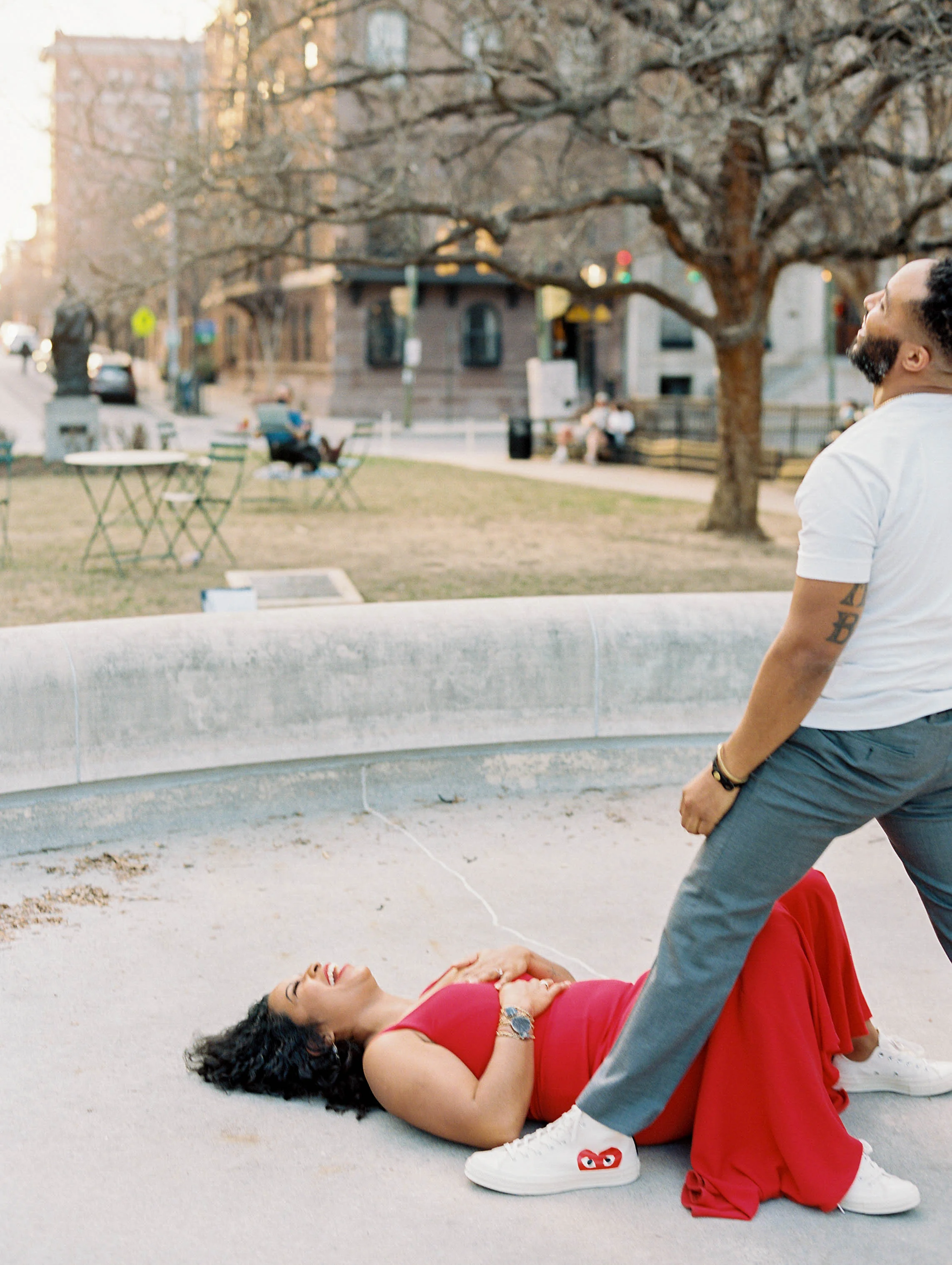 Engagement session and dancing in the park in the Baltimore neighborhood of Mount Vernon