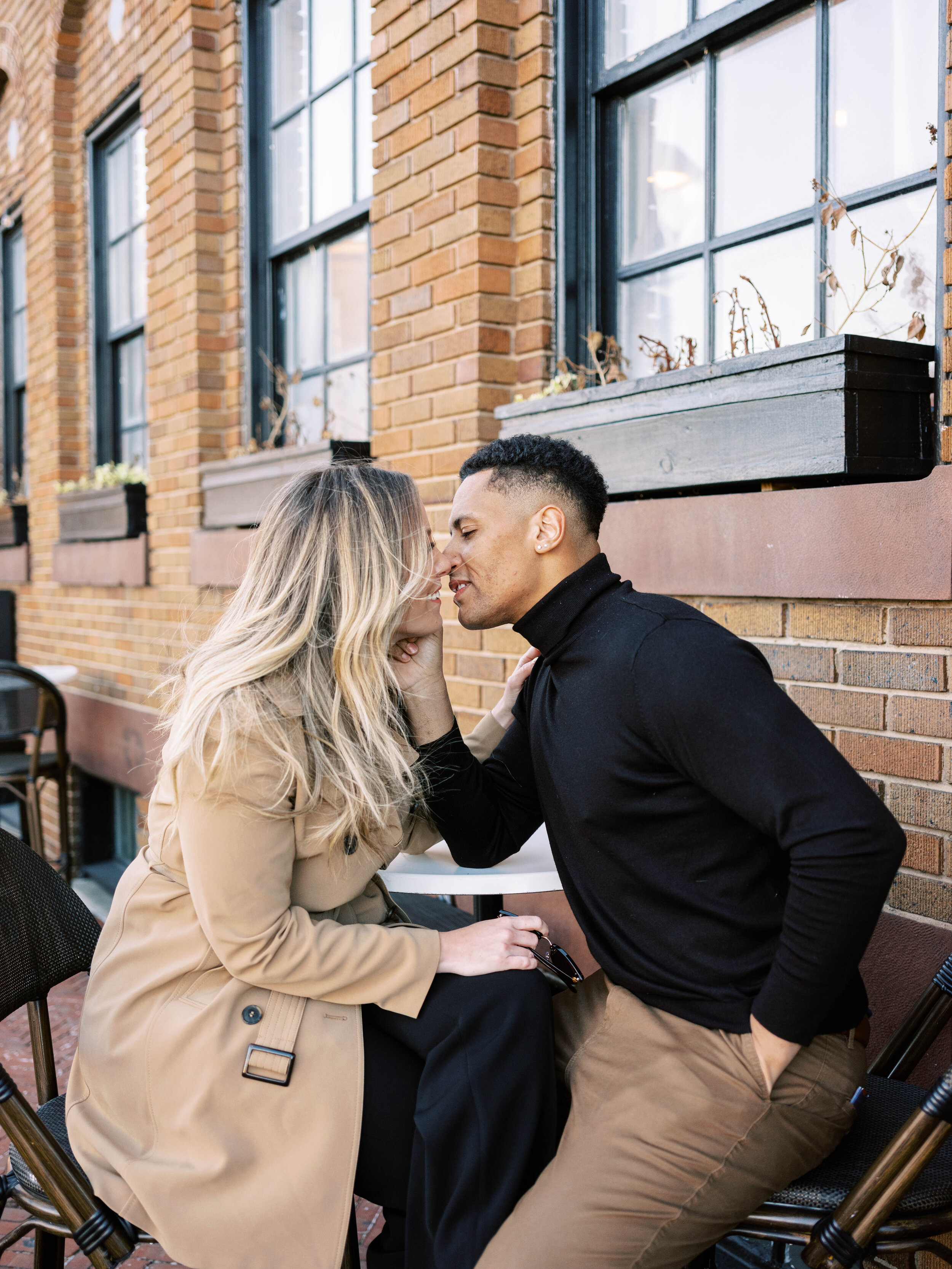 Relaxed Couples portrait session at a cafe in fells point, baltimore