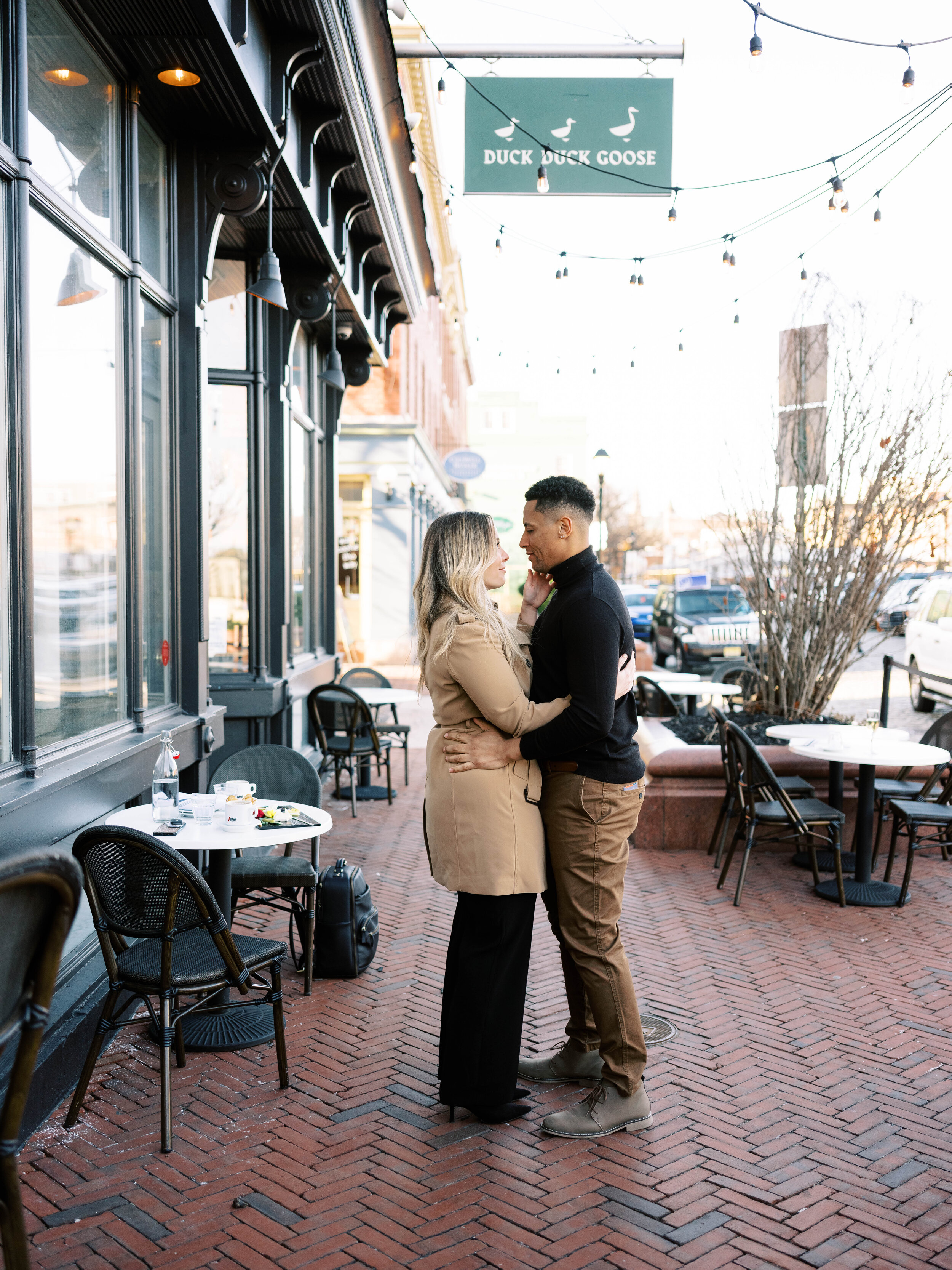 Relaxed Couples portrait session at a cafe in fells point, baltimore