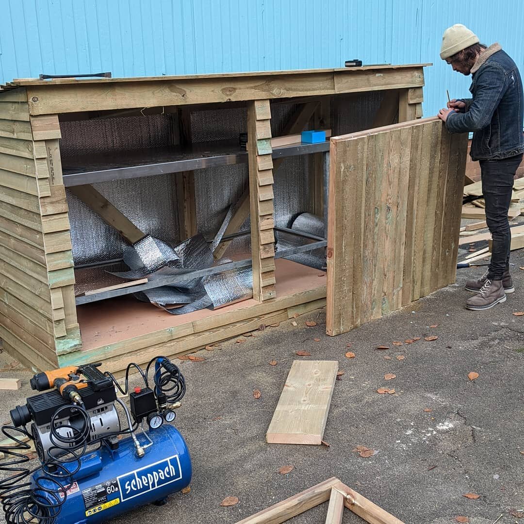 Jack Nerewski building the new clay store. This will create more room inside for socially distanced workspaces